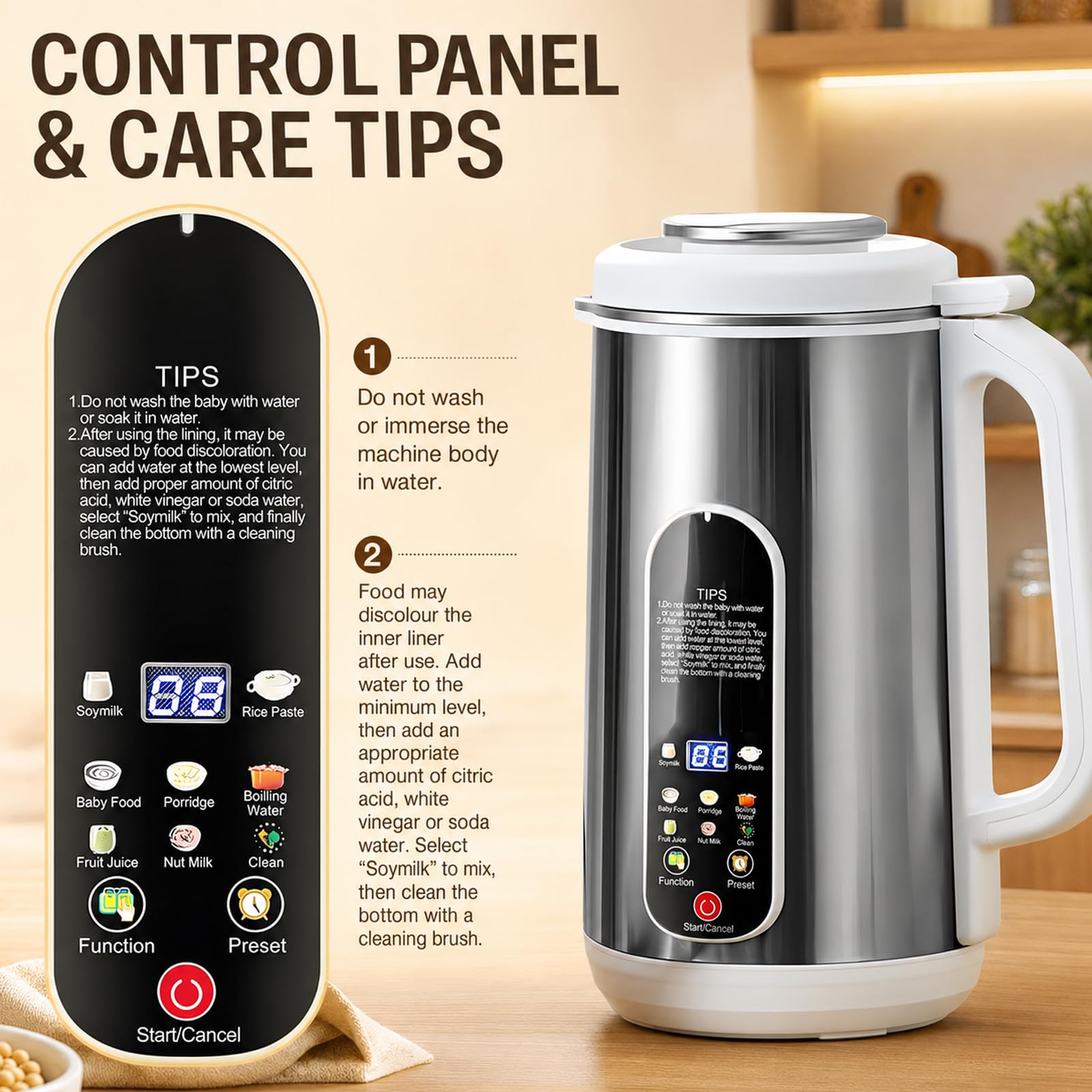 Macchina per Latte Vegetale 1,2 L, Latte di Soia con Timer 24 Ore e LED | 12 Lame in Acciaio Inox, Frullatura in 5 Min Senza Ammollo, Mantenimento Caldo e Autopulizia per Casa e Famiglia