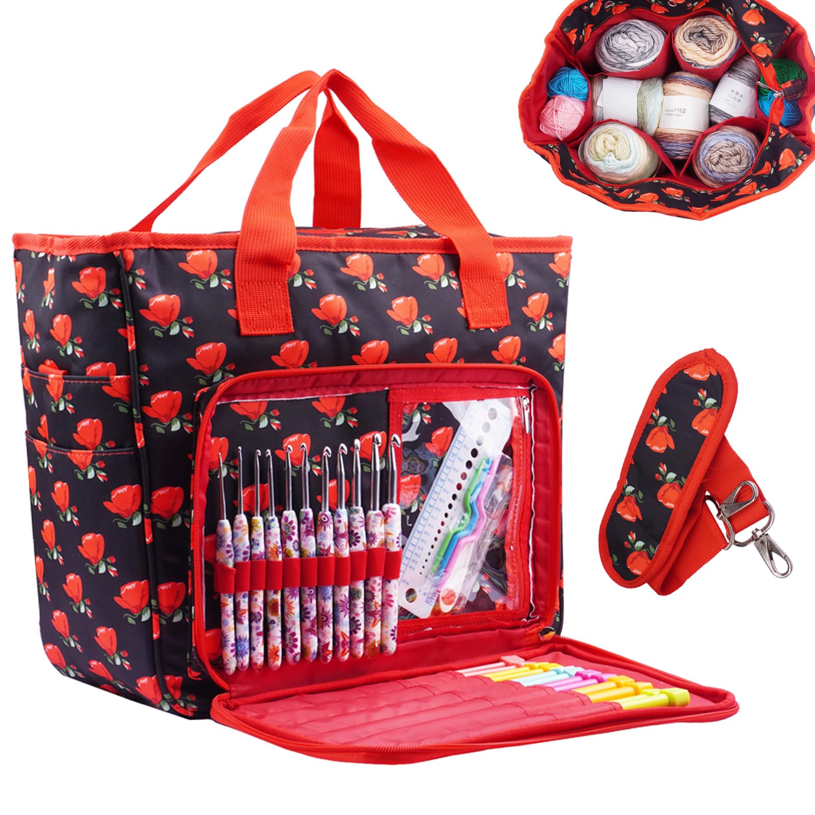 Mdoker Knitting Bags and Totes Organizers Large Crochet Bag Lightweight Yarn Bags for Travel Yarn Storage Organizers for Crochet Hooks,Yarn,Knitting &