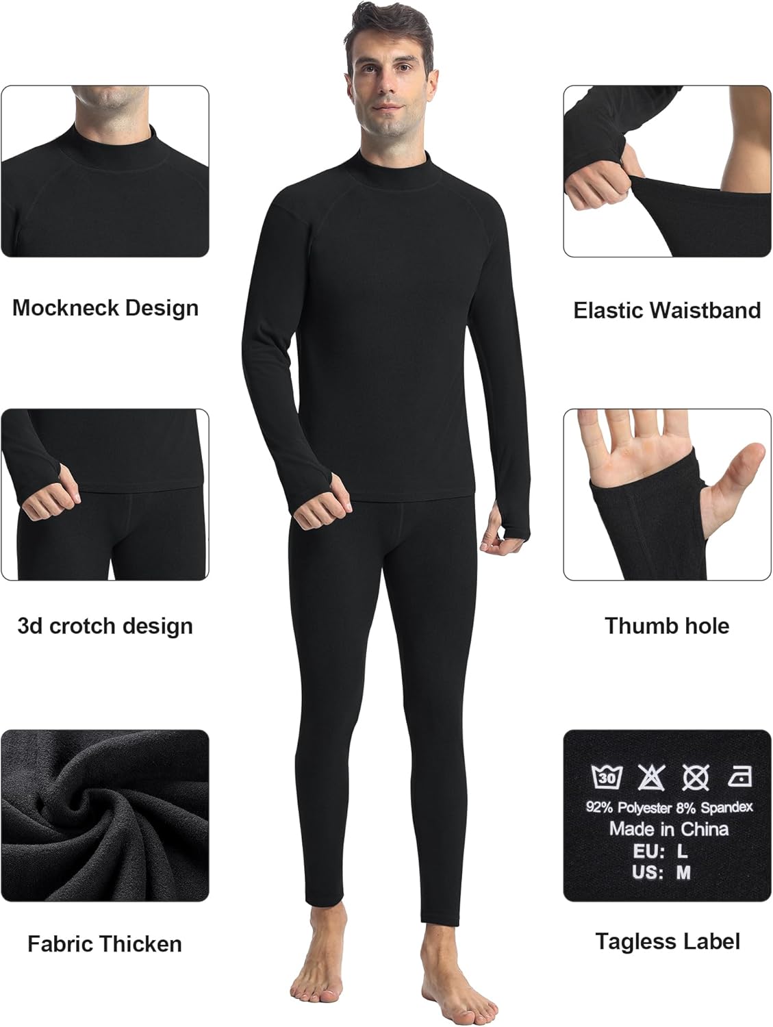 Runhit Mens Thermal Underwear Set：Fleece Lined Long Johns for Men Thermal Shirts and Pants Base Layer Cold Weather Thermals - Image 4
