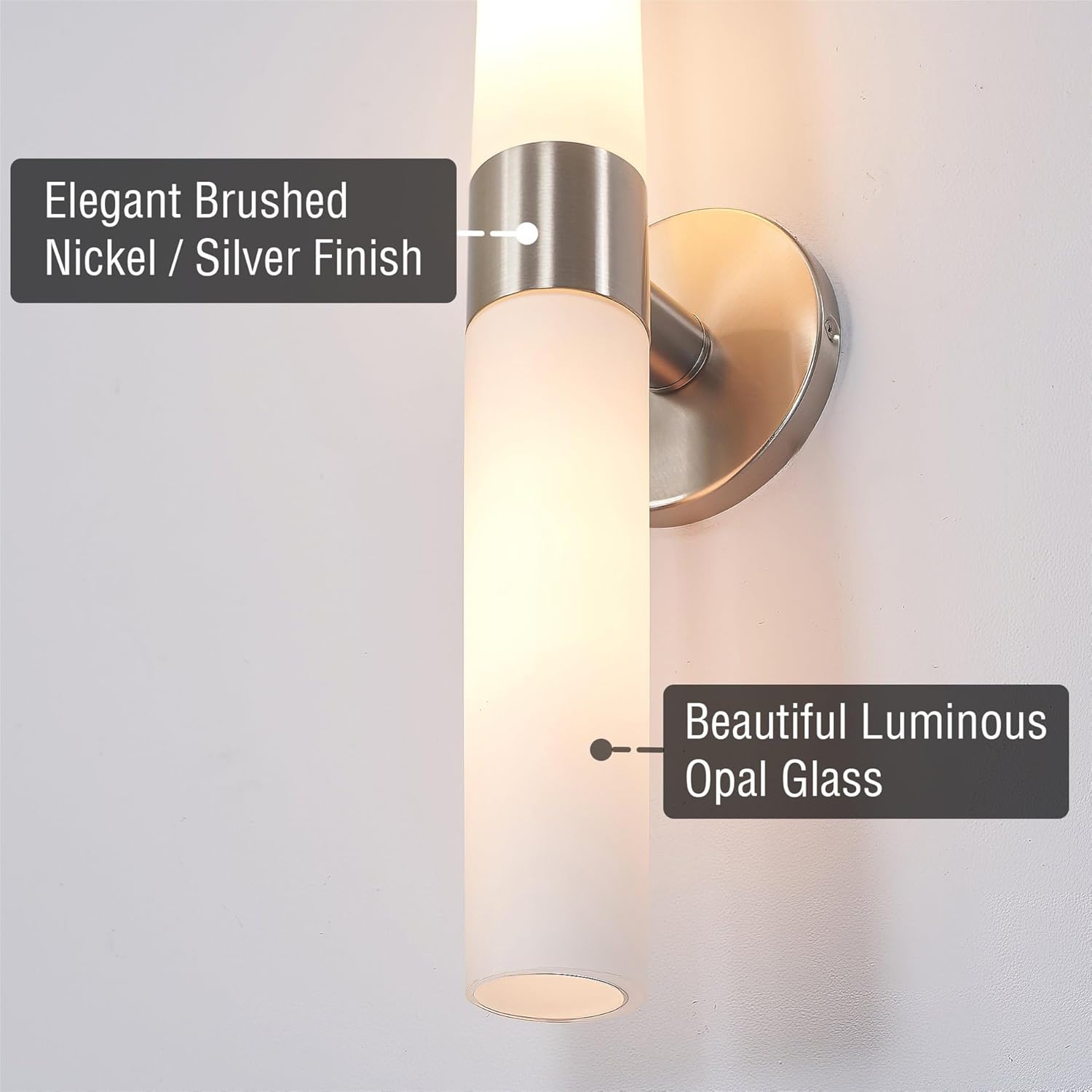 Kira Home Duo 21" Modern Wall Sconce with Frosted Glass Cylinder Shades, Linear 2-Light Silver Wall Light, Brushed Nickel Finish