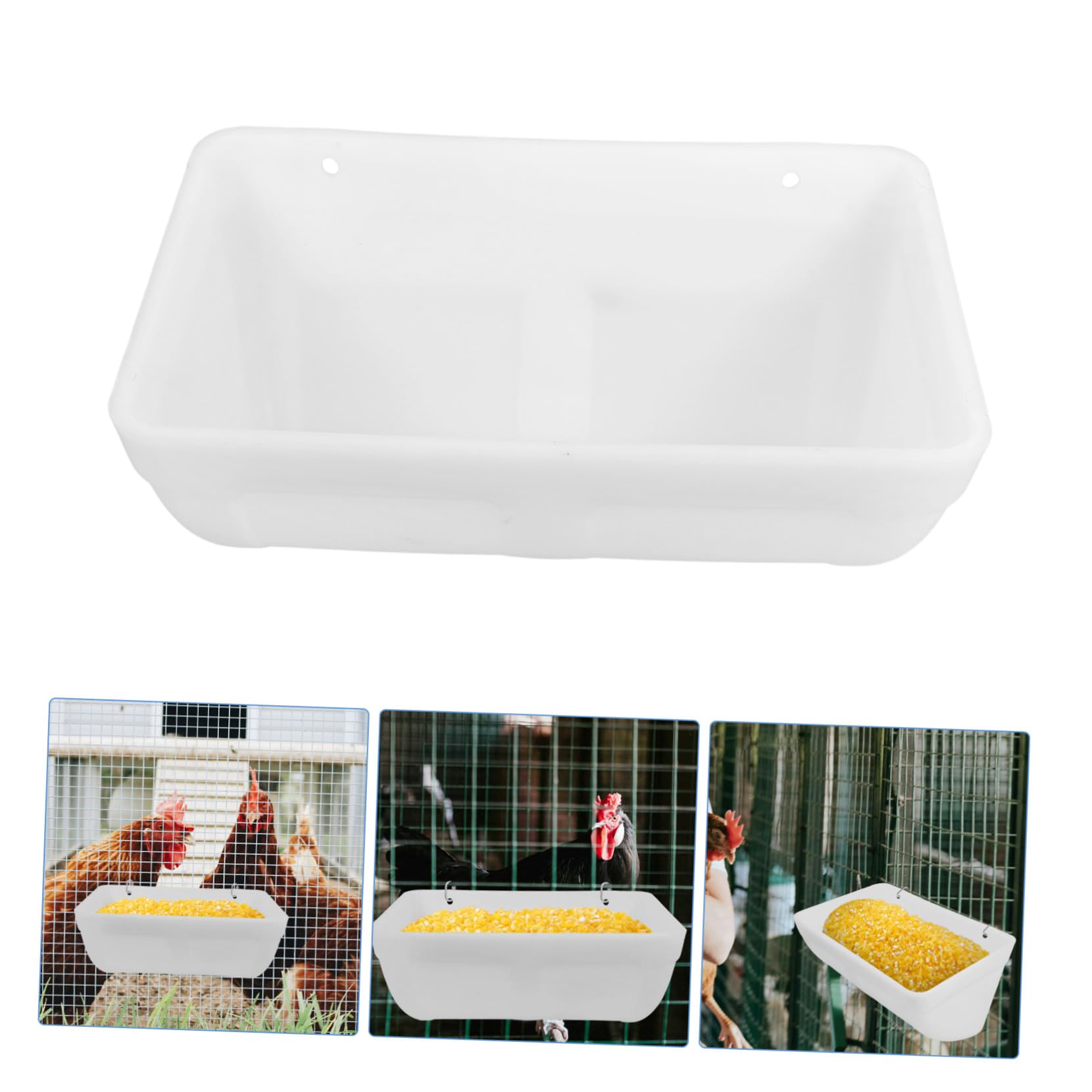 Mangeoire à Volailles 2 Sets PP Blanc Grosse Capacité pour Cage | Installation sur Cage, Usage Poules et Perruches, Lot de 2 Sets de Sets de Pièces, Alimentation Quotidienne