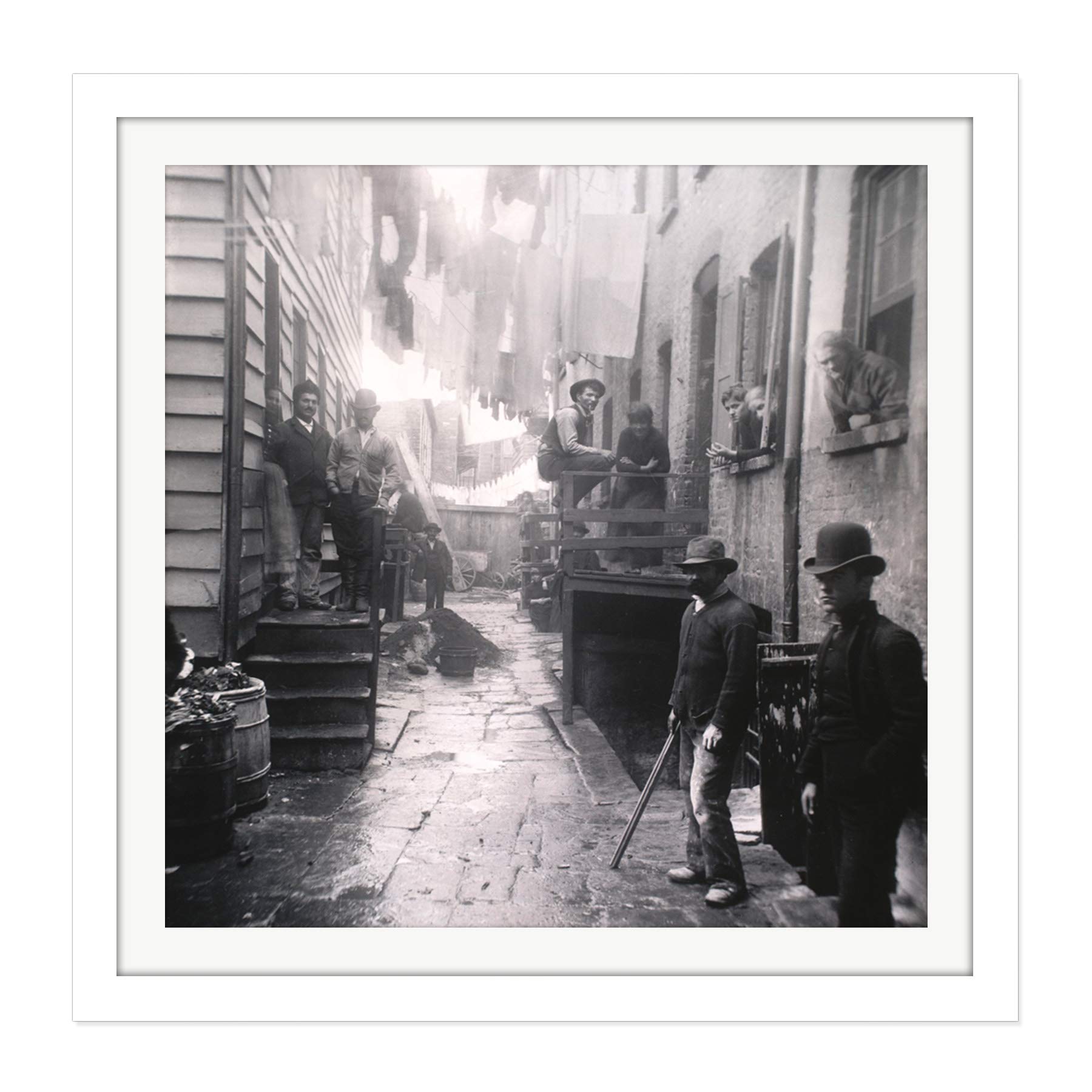 Artery8 Riis Bandits Roost Mulberry Street New York 1888 Square Wooden Framed Wall Art Print Picture 16X16 Inch