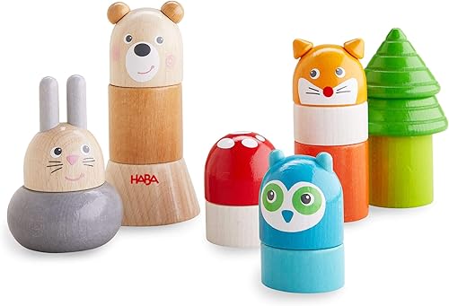 HABA Wooden Stacking Toy Forest Animals, Montessori Wooden Blocks for Toddlers with 15 Pieces, Preschool Learning Toys and STEM Toys for Toddlers Ages 18 Months+, Made in Germany