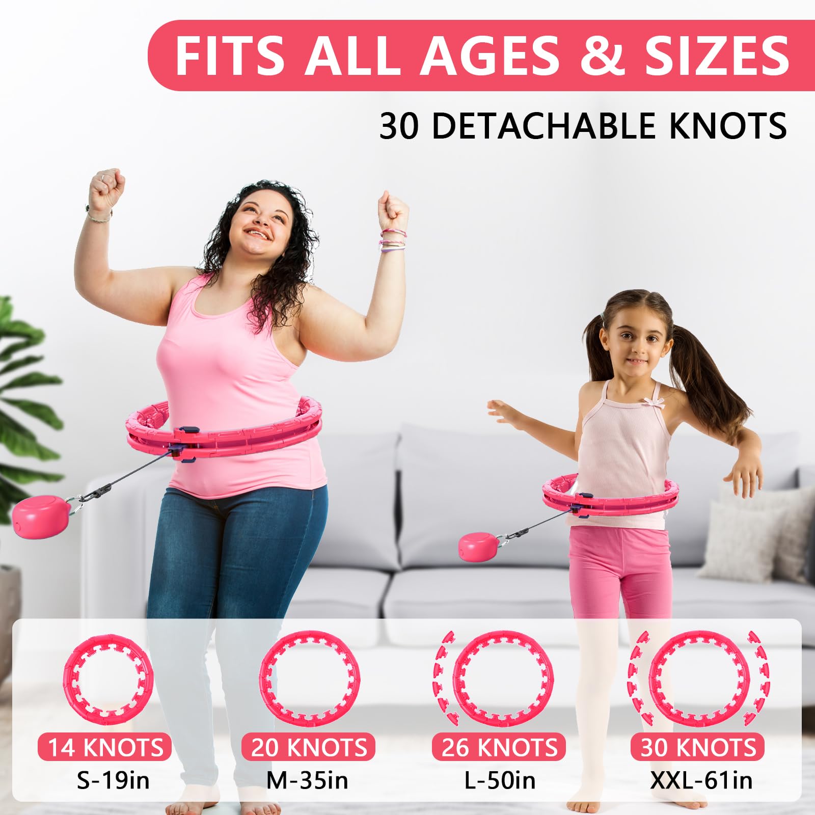 U1-28 nodi vita 142,2 cm, chiusura magnetica intelligente Hula Hoop ponderato per adulti perdita di peso, Infinity Hoop Plus Size, bambini adulti casa all'aperto, esercizio fitness,