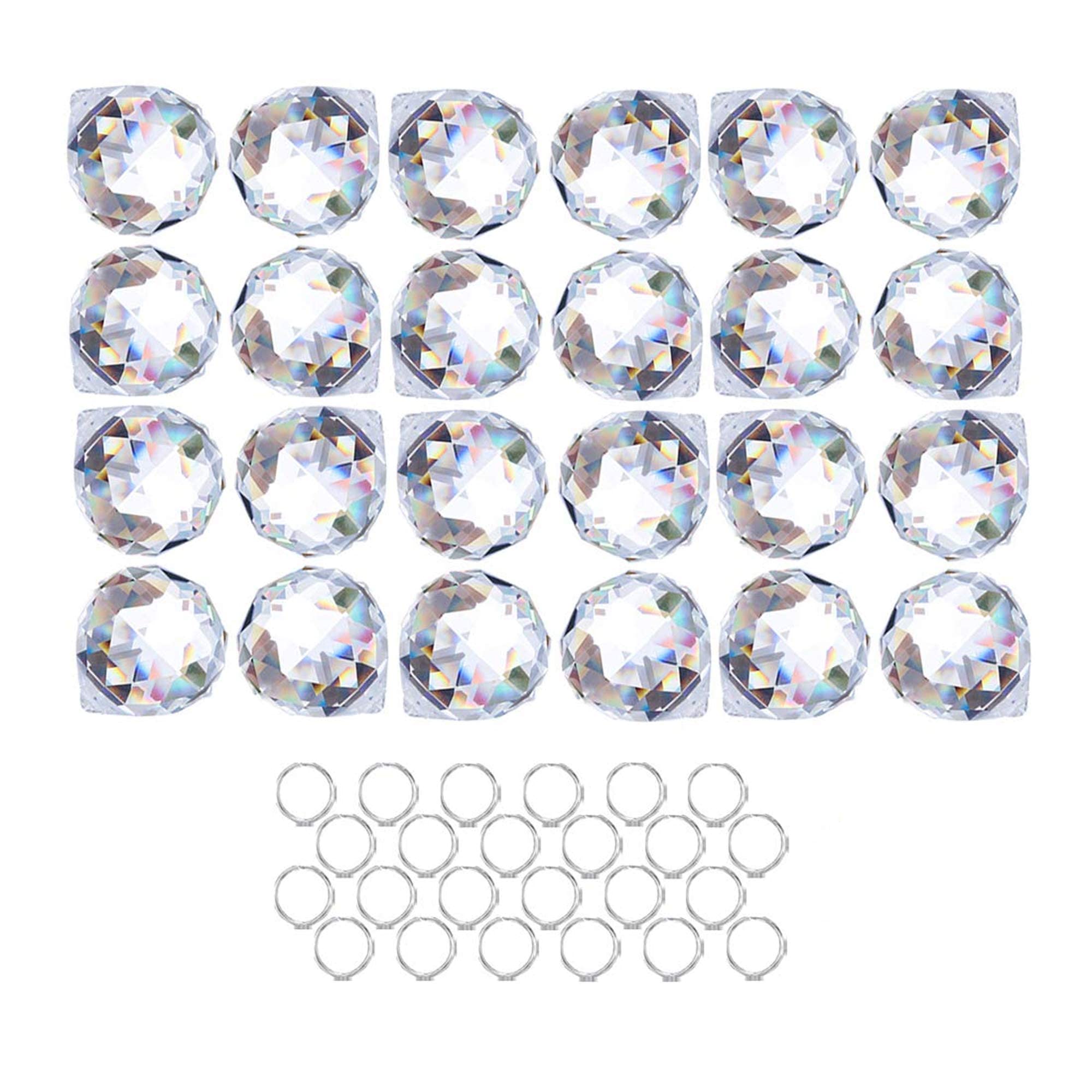 HDCRYSTALGIFTS Crystalsuncatcher 24pcs Clear Crystal Ball Prism Suncatcher Rainbow Pendants Maker, Hanging Crystals Prisms for Windows,20mm