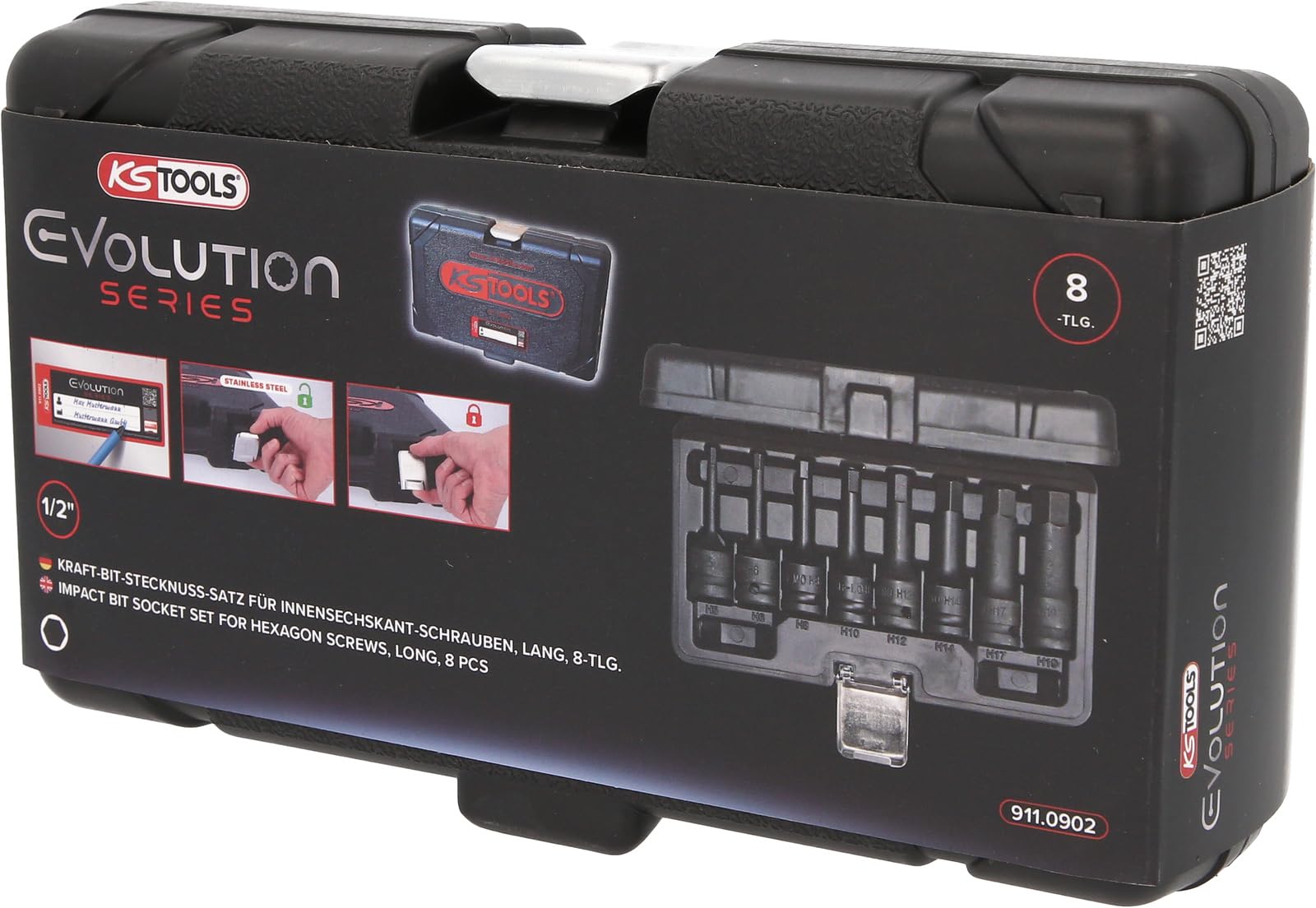 KS Tools - 911.0902 - juego de 8 vasos largos para destornillador de impacto - herramientas de 6 caras - 1/2" - 5-19 mm