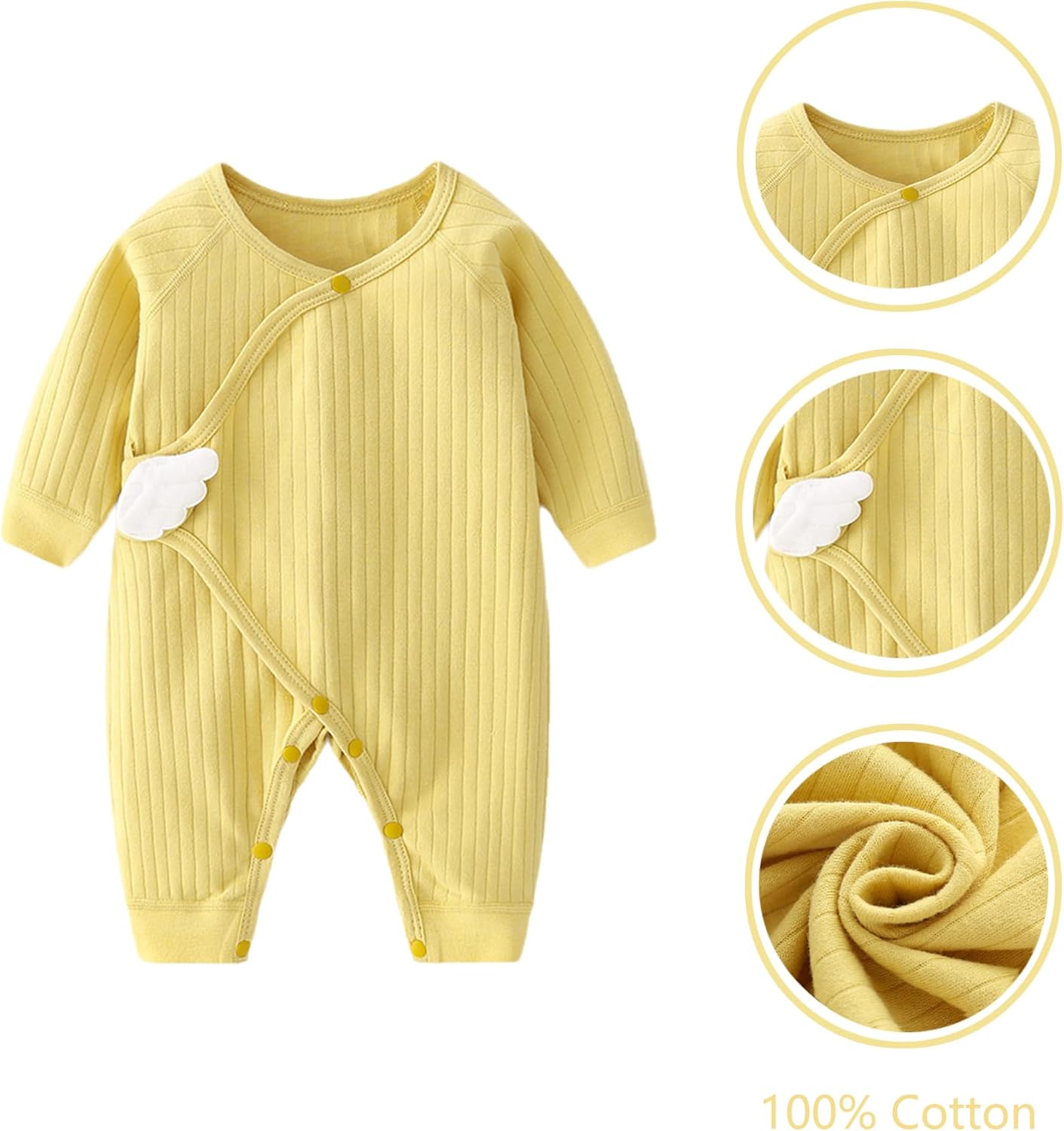 Newborn Romper Coming Home Outfit Unisex Cotton Solid 3 Pack Button Jumpsuits for Infant Baby Boys Girls - Image 6