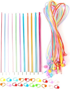 Tunisia Crochet Hooks Set 11 Sizes Aluminum Afghan Hooks 3-12mm Cable Knitting Needles Beginner Hooks Hooks with Cable