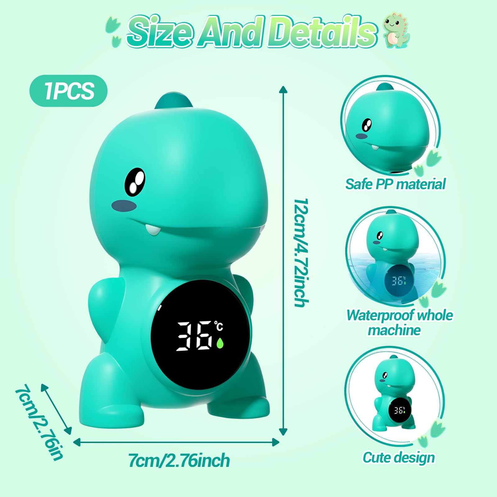Termómetro de Baño para Bebé con Forma de Dinosaurio,Sin BPA,Termómetro Digital LED para Bañera de Bebé,Sensor de Temperatura de Baño para Niños,Pantalla Precisa,Flotante