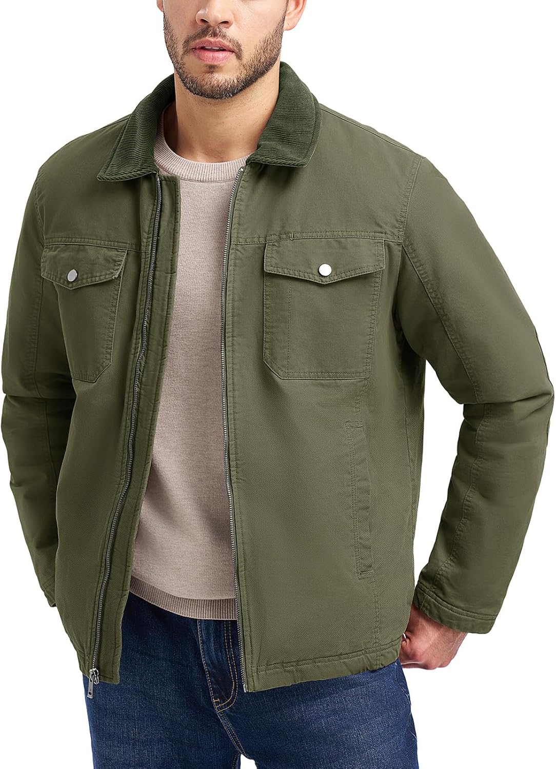 Rdruko Men's Winter Workwear Jackets, Sherpa Detroit Barn Trucker Fleece Jacket 5 Pockets Full Zip Heavy Warm Cotton Coats - Image 7