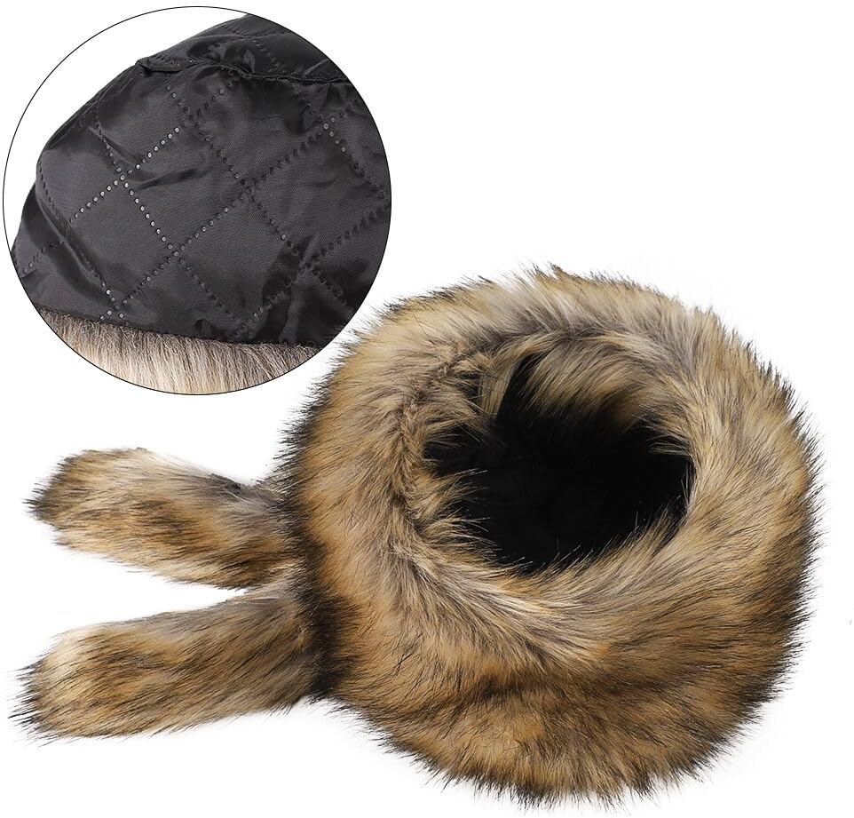 Winter Faux Fur Cossack Hat Thermal Russian Style Trapper Hat Warm RaccoonTail Trim Hats Fuzzy Plush Ski Hunting Cap