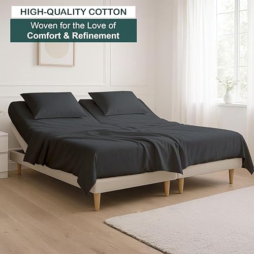 Miniatura 3 de NON Sticky cotton Juego de sábanas de 4 piezas para cama ajustable con números de sueño, 100% algodón egipcio, cabezal flexible de 32 pulgadas, se