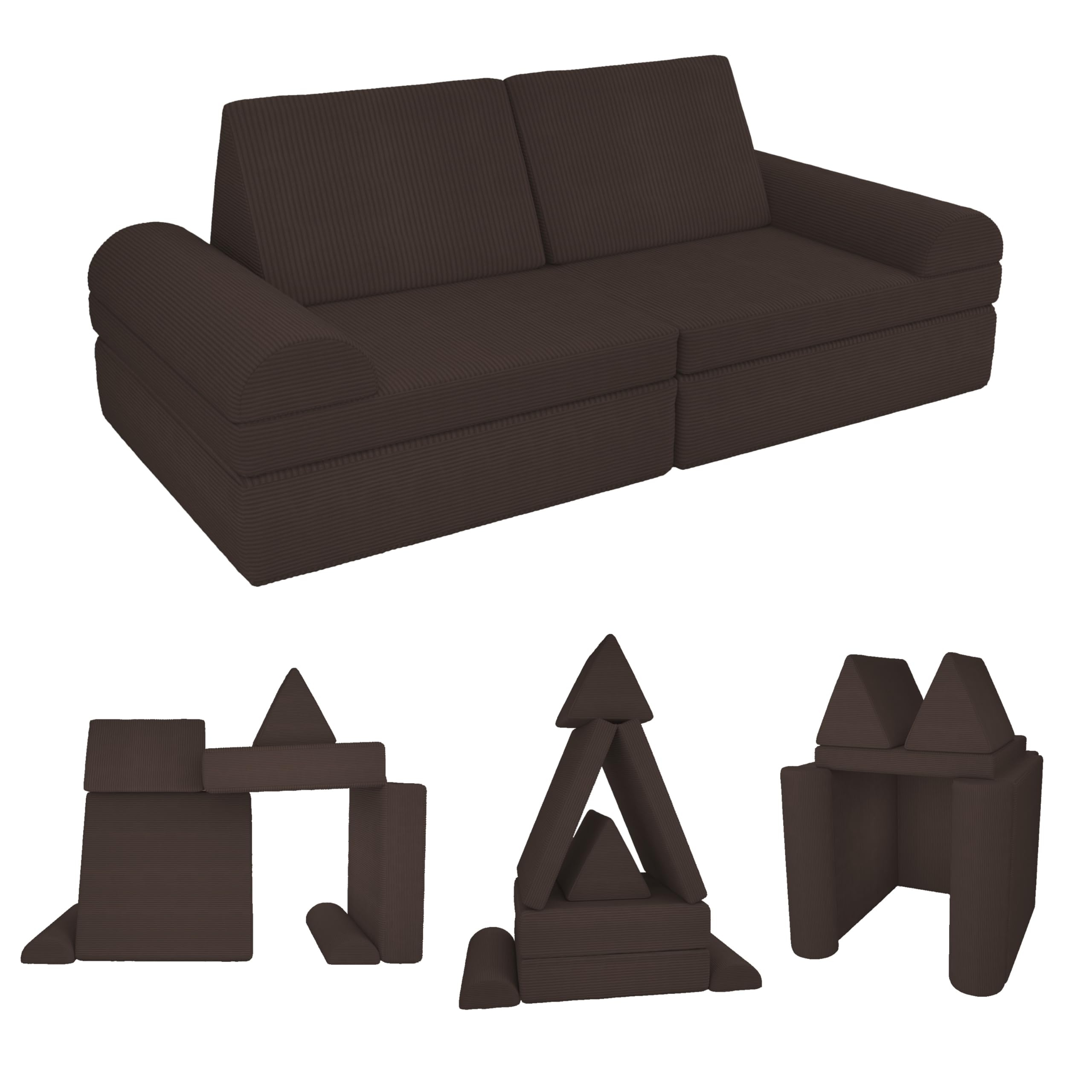POKAR Canapé Enfant Convertible Velours Côtelé | Canapé Modulable Enfant en Mousse | Possibilités de Jeux Infinies pour Chambre d'enfant | Certifié Oeko-TEX | Brun Chocolat