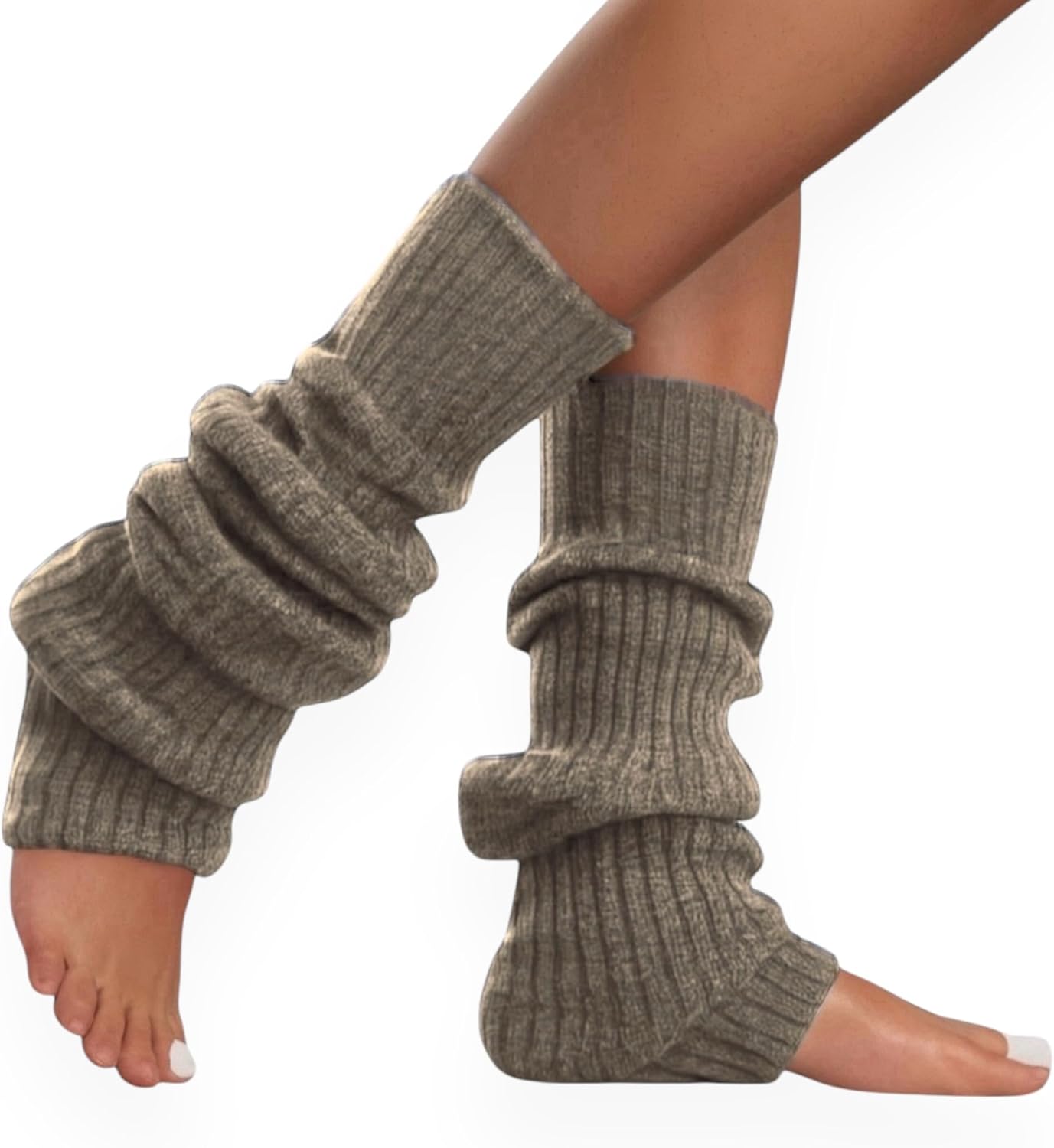 Lambswool Winter Ribbed Leg Warmers Natural Wool Footless Long Socks For Women