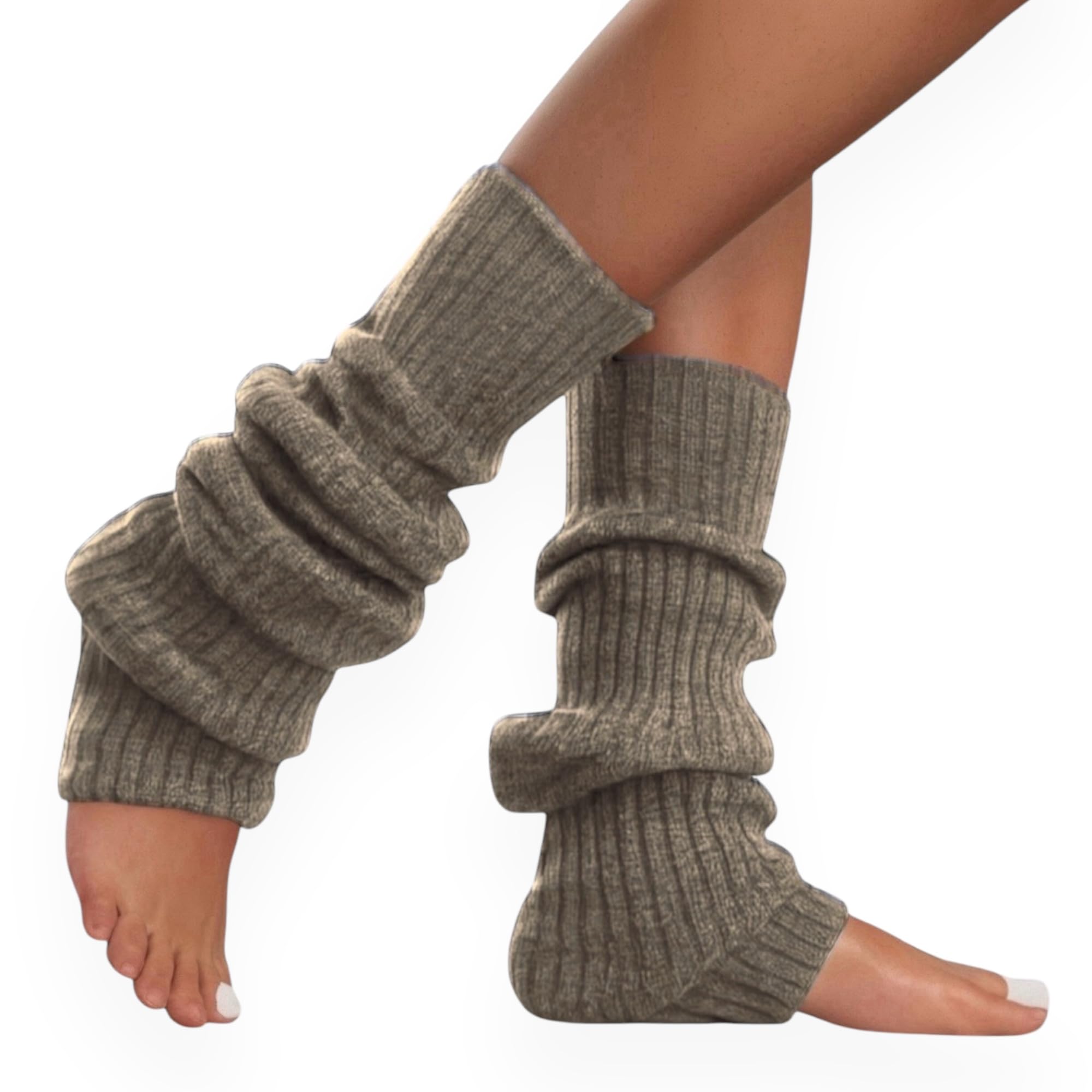 Lambswool Winter Ribbed Leg Warmers Natural Wool Footless Long Socks For Women