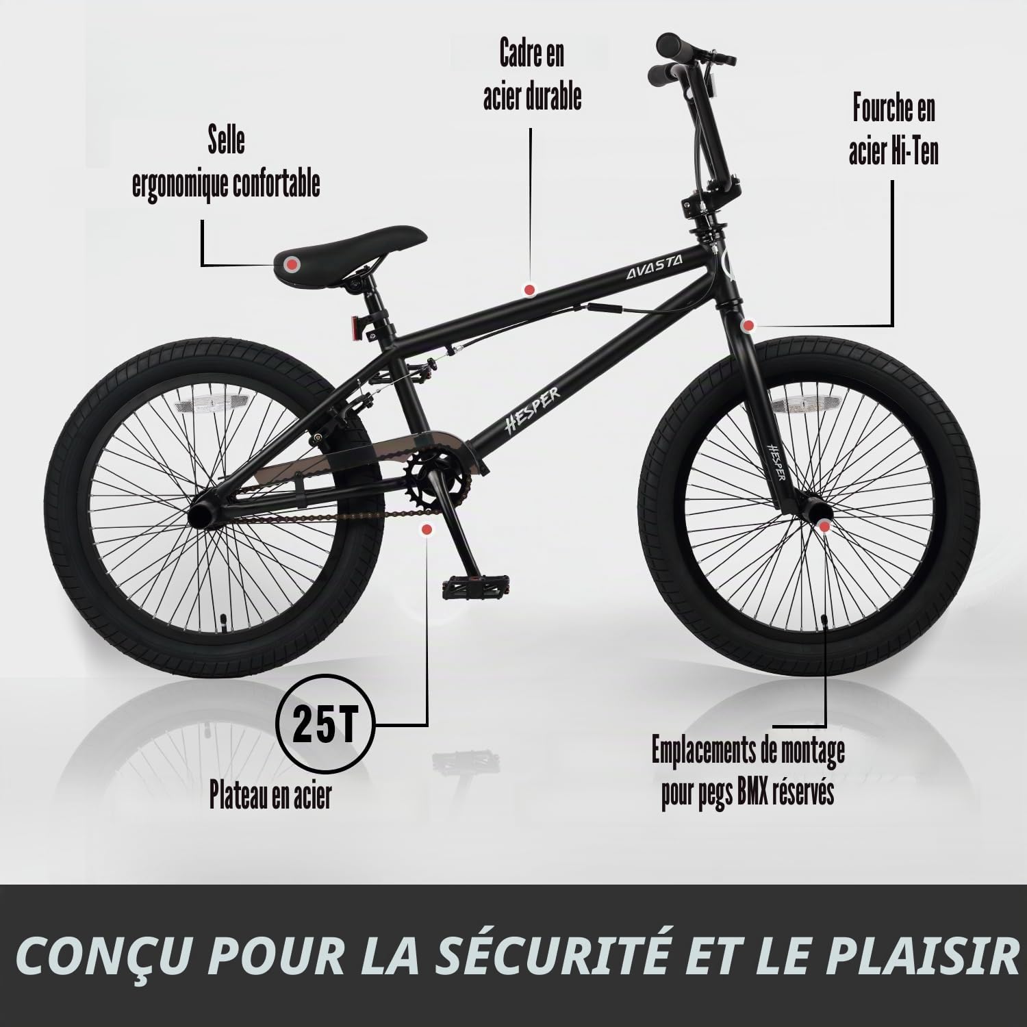 AVASTA Hesper Vélo BMX freestyle 20", avec 4 pegs, pour enfants, garçons et débutants de 6 à 14 ans