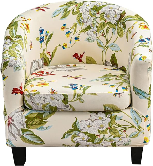 Mingfuxin 2 Piece Stretch Printed Tub Chair Cover, Soft Spandex Club Chair Slipcovers with Cushion Cover Round Barrel Armchair Sofa Covers Slipcovers Couch Protector(Printed #3605)