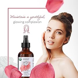 HBNO California Bottled Organic Rose Water for Face 4 fl oz (120ml) - USDA Certified Organic Rose Water Spray for Cleansing- Pure Rosewater for Hair - Rosewater Face Mist
