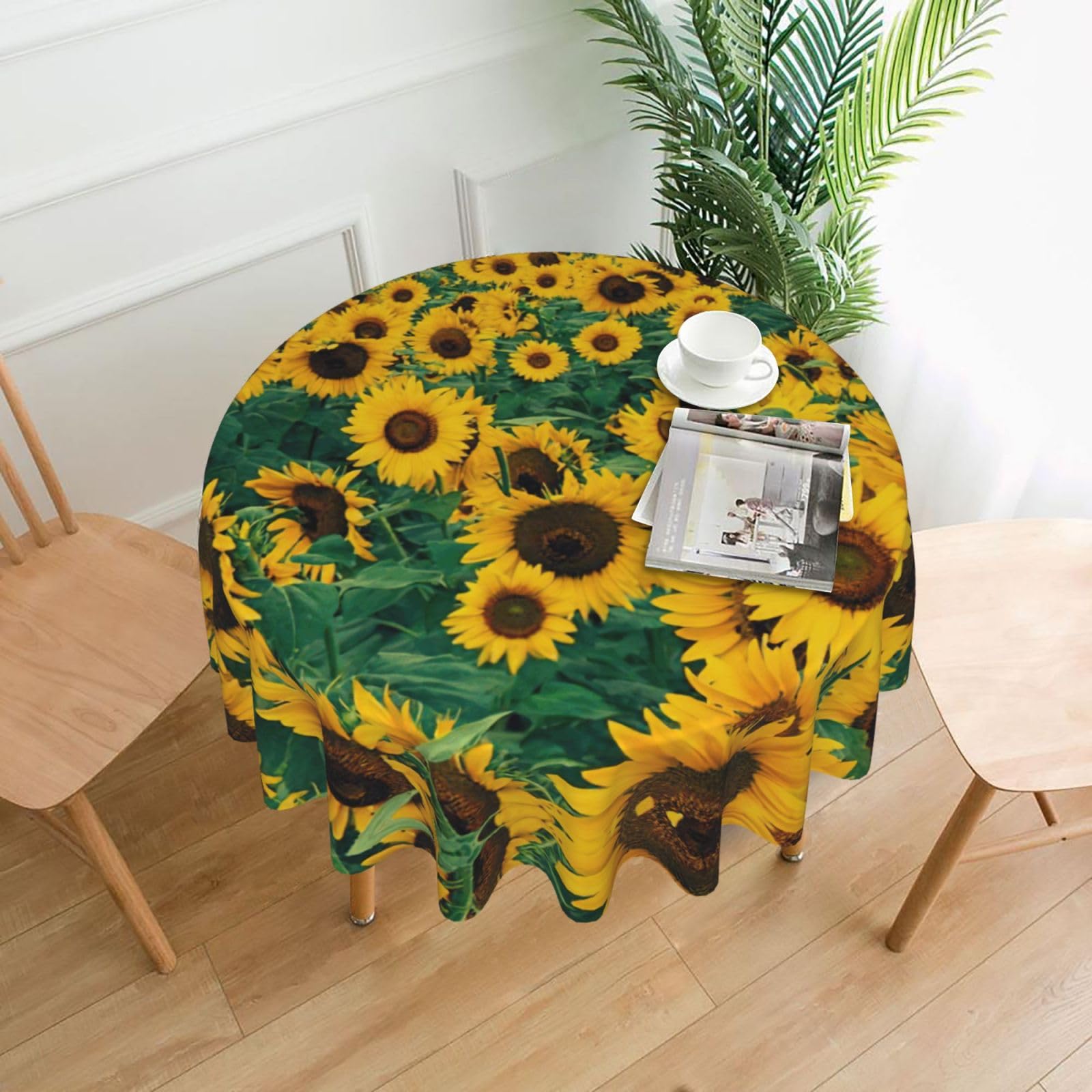 SDEGTHO Many beautiful sunflowers Print Modern Retro Round Tablecloth 60in Polyester Fabric Cover for Party Dining Table Washable