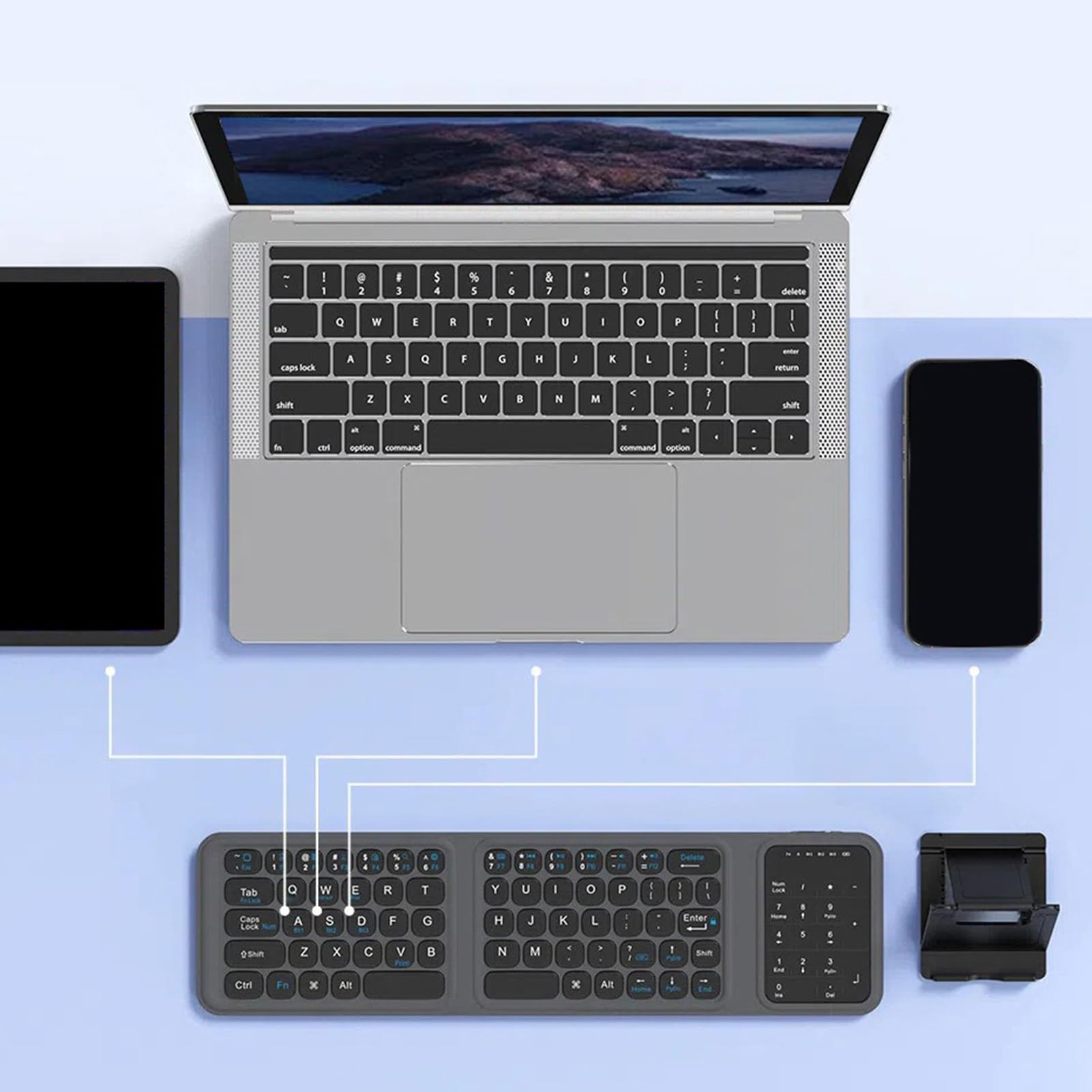 Tastiera Bluetooth Pieghevole con Touchpad, Tastiera da Viaggio Portatile di Dimensioni Standard, Sensibile e Silenziosa, per Laptop PC Tablet Smartphone