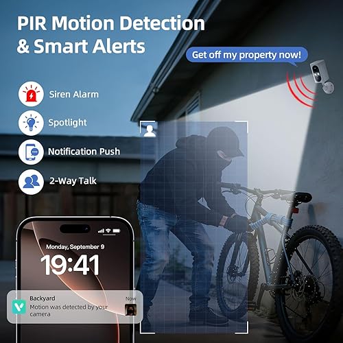 Vista 5 de Cámaras de seguridad inalámbricas para exteriores, 355°, rotación panorámica, 2K, cámaras de visión nocturna a color, para seguridad en el hogar