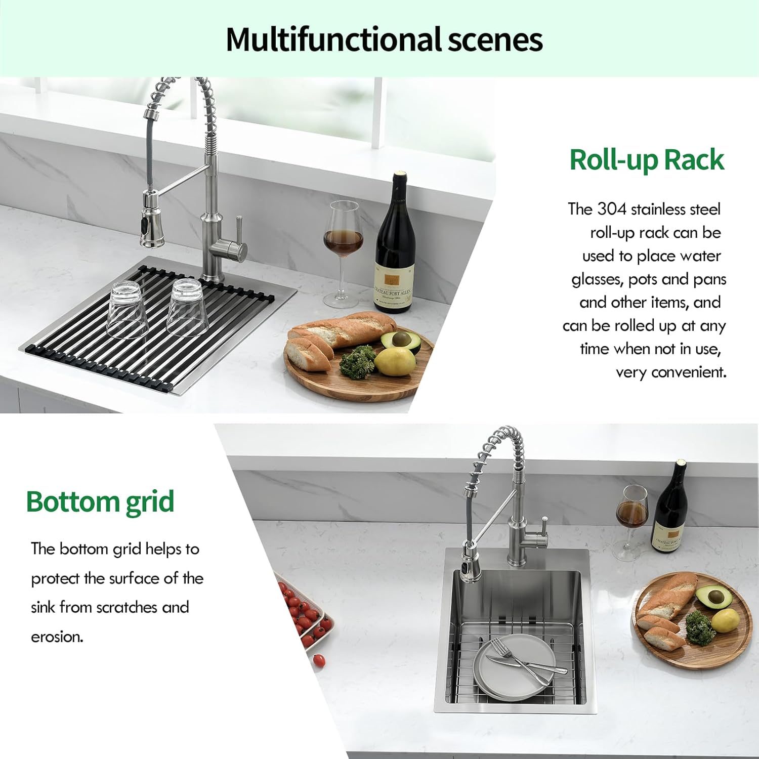 Drop In Kitchen Sink, 15 x 20 x 10 Inch 16 Gauge Single Bowl Topmount Wet Bar Sink T-304 Stainless Steel RV Kitchen Sinks