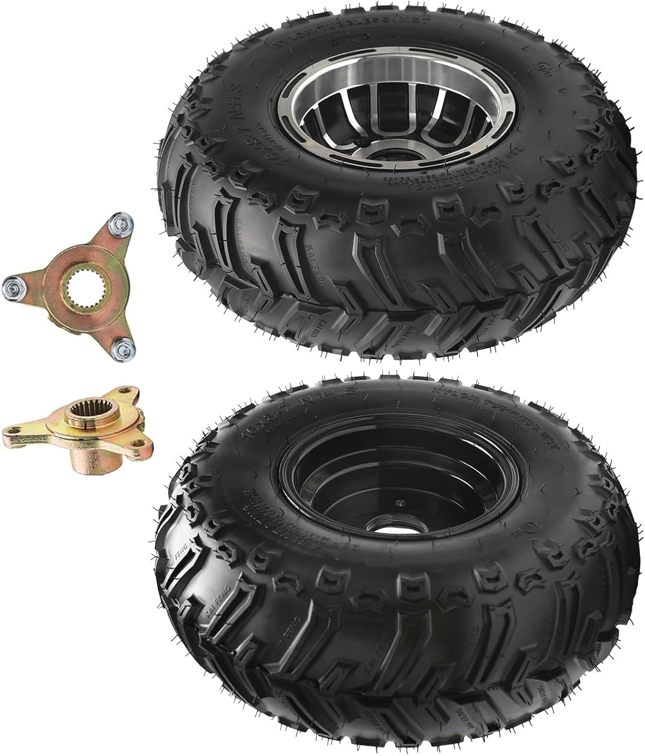 16x8-7 Tubeless Tire Rim & 17T Spline Rear Wheel Hubs, Aluminum Rim Pre-Mounted Nylon Tires, Go Kart ATV UTV Drift Trike Golf Cart Lawn Mower Off-Road Powersports Replacement