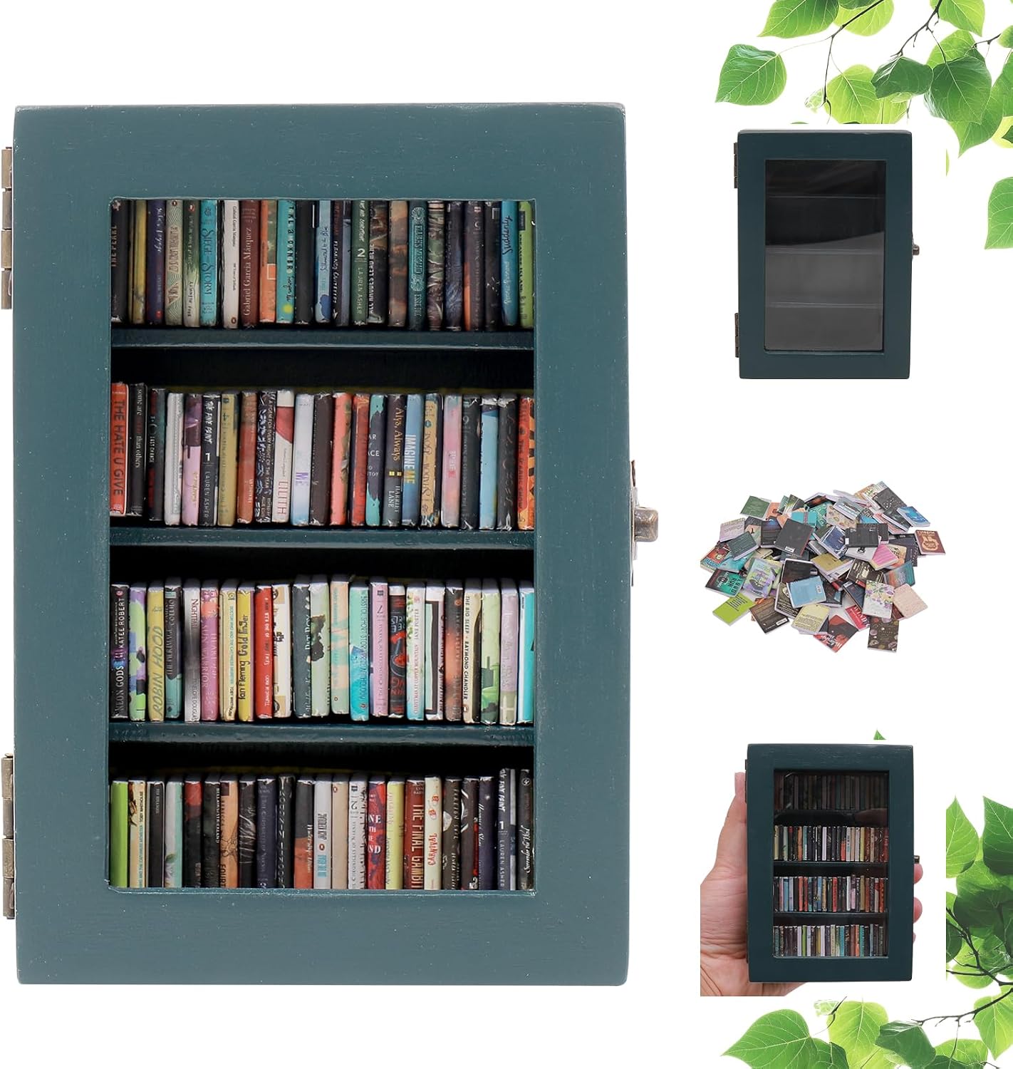 Anxiety Mini Bookshelf Ornament with 100pcs Mini Books | Miniature Bookshelf Decor |Shake Away Your Anxiety Book Library | Book Shelf for Doll House Home Office Decor (Blue)
