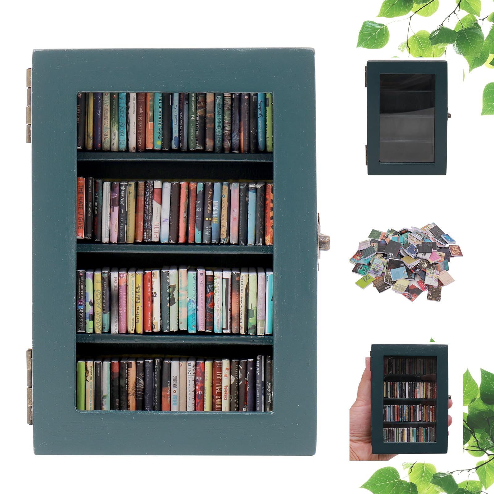 CLVTREBETO Anxiety Mini Bookshelf Ornament with 100pcs Mini Books | Miniature Bookshelf Decor |Shake Away Your Anxiety Book Library | Book Shelf for