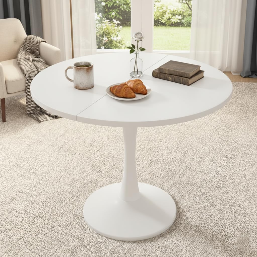 Tavolo da pranzo rotondo allungabile 100/140 x 40 x 75 cm, tavolo da pranzo/tavolo da cucina per 2-6 persone, elegante tavolino da caffè/tavolo in legno, tavolo rotondo/estraibile per cucina