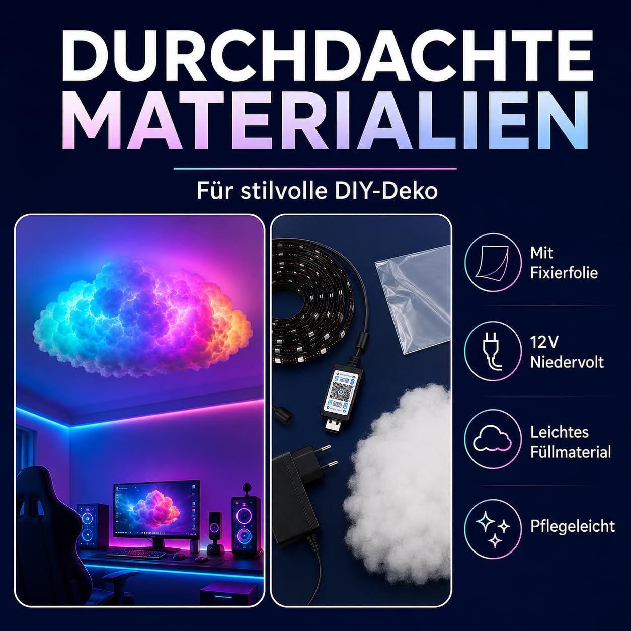 Rgb-Gewitterwolkenlampe Intelligente Led-Nachtlichter Sehr Coole Diy-Kreativwolkenlichter, Schlafzimmer-E-Sport-Raumdekor füR Verschiedene Festivals,Rgb,16ft/5m