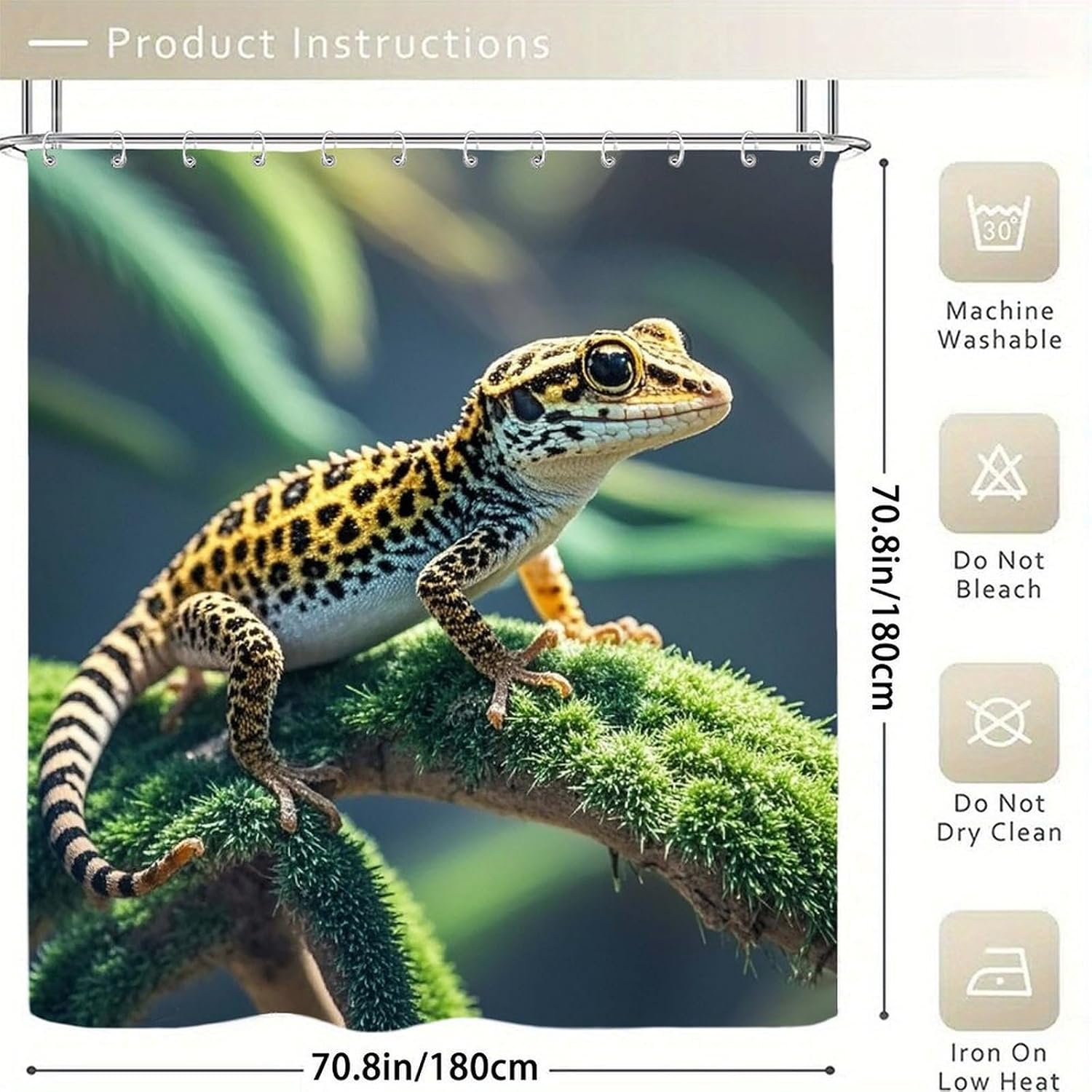Leopard Little Gecko Shower Curtain for Bathroom, Lightweight Washable Bath Curtains with Hooks, Waterproof Shower Curtains, Personalized Bath Curtain for Hotel, 70.8x70.8inch image 5
