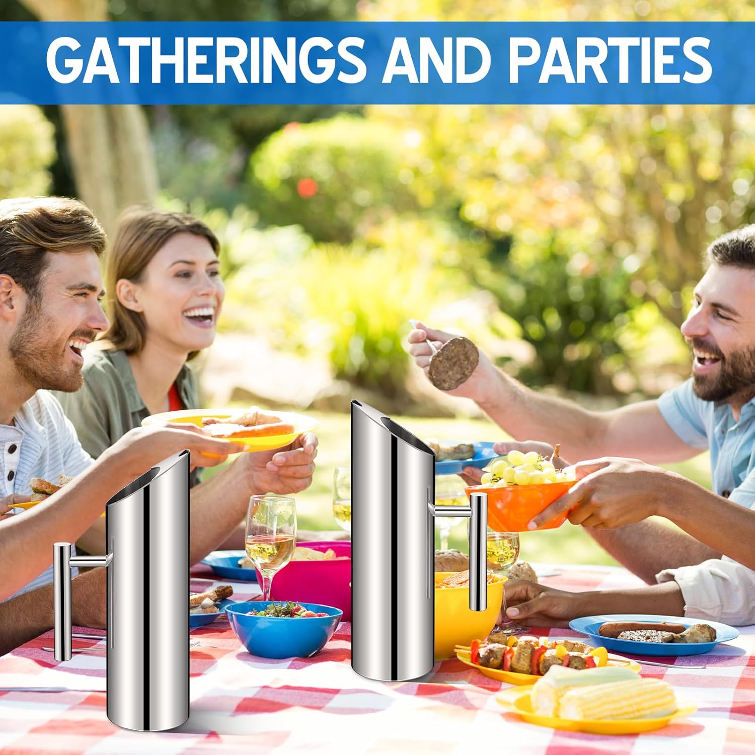 Stainless Steel Water Pitcher 53oz Modern Metal Pitcher with Ice Guard Silver Carafe Drink with Handle or Iced Hot Drink Tea Juice Coffee Beer - Image 6