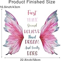 Vista 4 de Calcomanía de pared con citas de mariposa rosa, Think Believe Dream Dare - Calcomanías de pared de vinilo autoadhesivo para decoración de pared