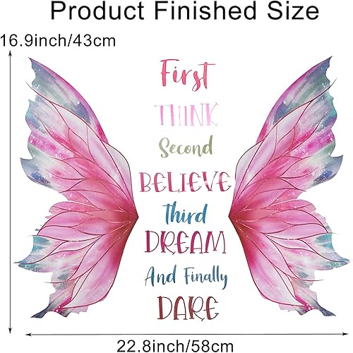 Miniatura 4 de Calcomanía de pared con citas de mariposa rosa, Think Believe Dream Dare - Calcomanías de pared de vinilo autoadhesivo para decoración de pared para