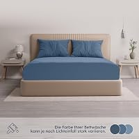 Dreamzie Prémium Jersey Pamut Lepedő Matracvédőre 140x200-160x200 cm - Kék, Extra Alacsony Oldalmagasság, OEKO-TEX Tanúsítvány, Könnyen Tisz 5