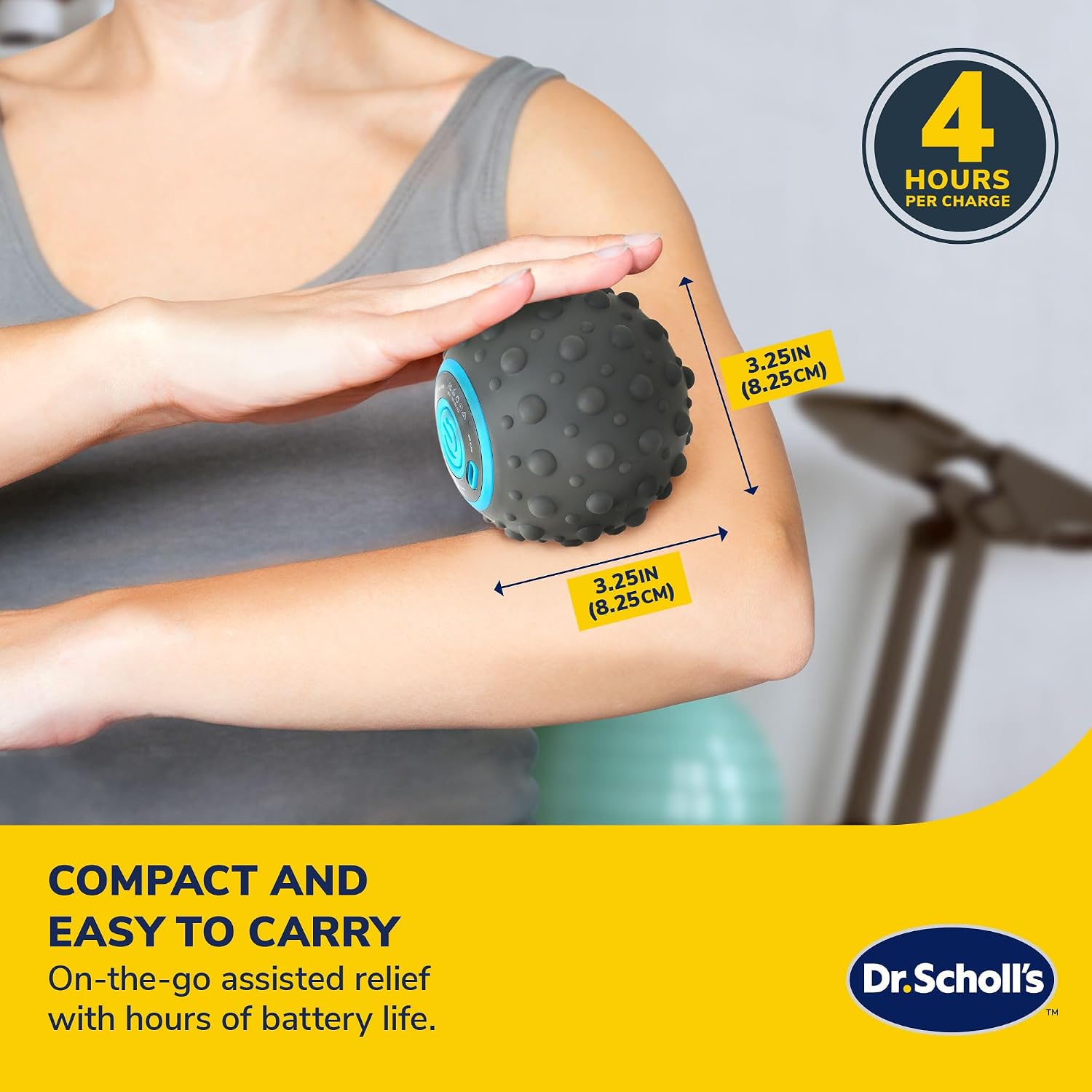Dr. Scholl's Fitness and Recovery Vibration Sphere Massage Roller, Versatile Muscle Roller, Releases Muscle Tension and Soreness, Massager for Body Pain Relief, Includes Type-C Charging Cable