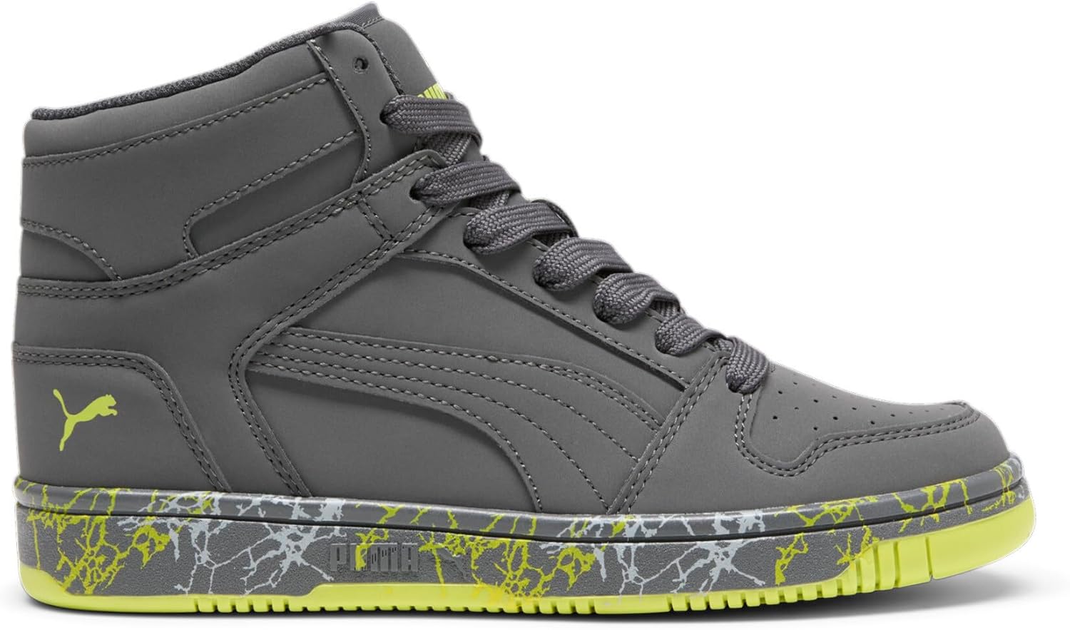 PUMA Kids' Rebound Layup Mid Sneakers 6.5 Little Kid Strong Gray-strong Gray-lime Smash image 4 of 5 B0D1W54N8P
