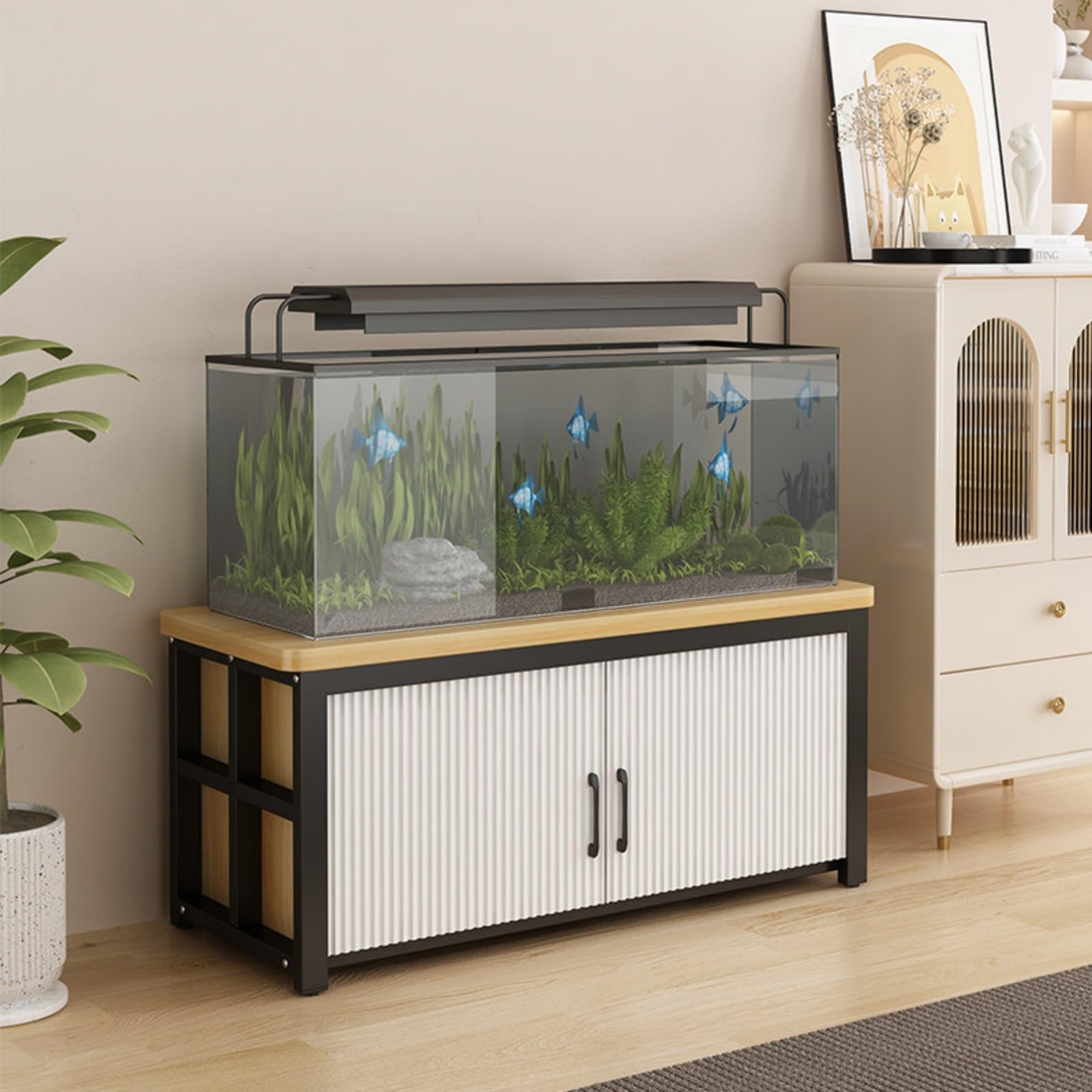 Soporte de acuario estable con almacenamiento interno de base metálica