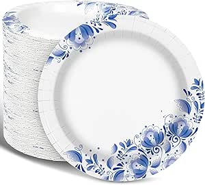 Charmount Paper Plates Bulk 8.5 Inch 150 Count, Disposable Dinner Plates,Thickened Printed Dinner Plates, Soak Proof, Cut Proof, Flower Printed for Everyday Use