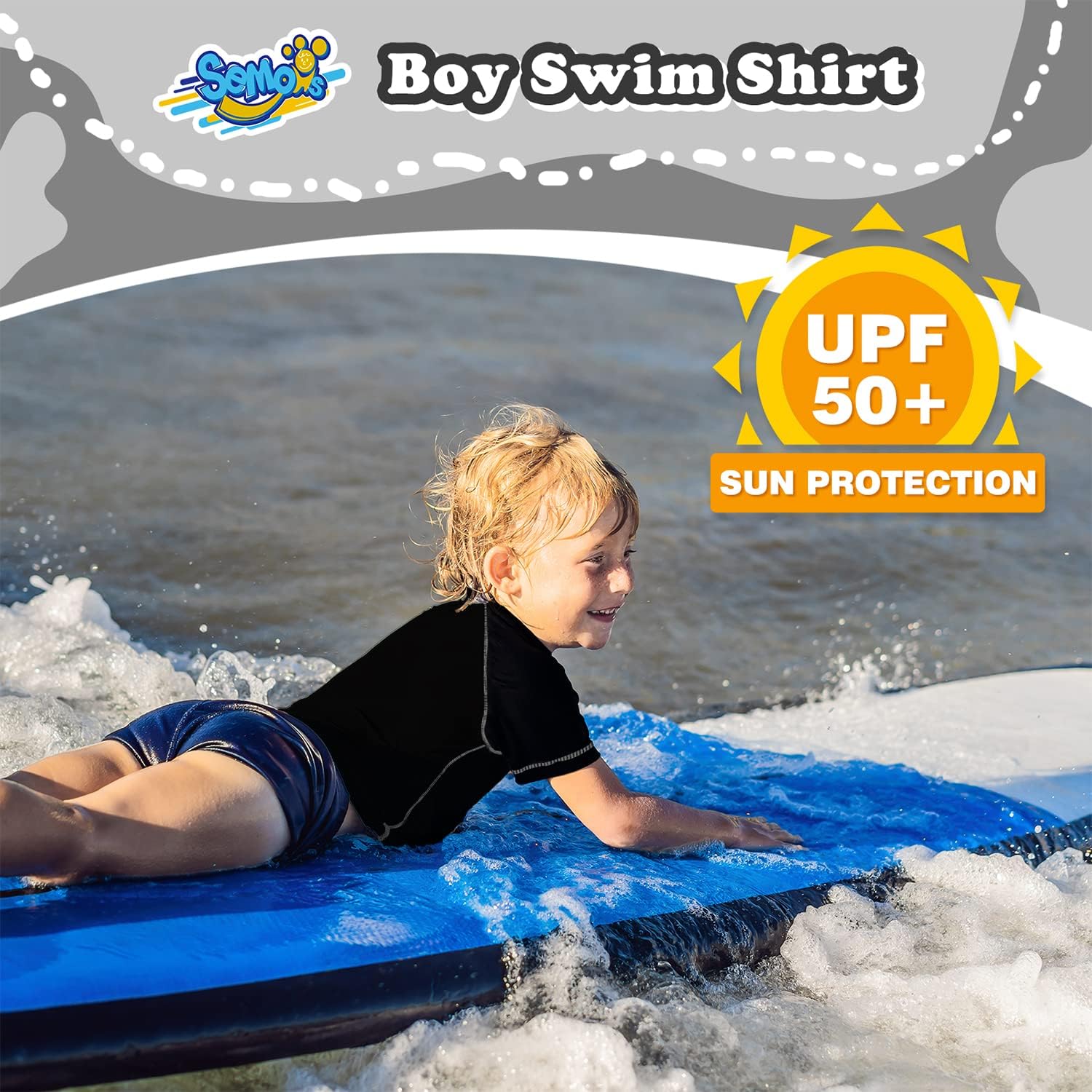 Boys Rash Guard Short Sleeve, Black UPF 50+ Sun Protection Rashguard Slim Fit Swim Shirt Fishing Surf Quick Dry Cool Beach Clothes for Toddler Youth Kids Size 7-8 Years