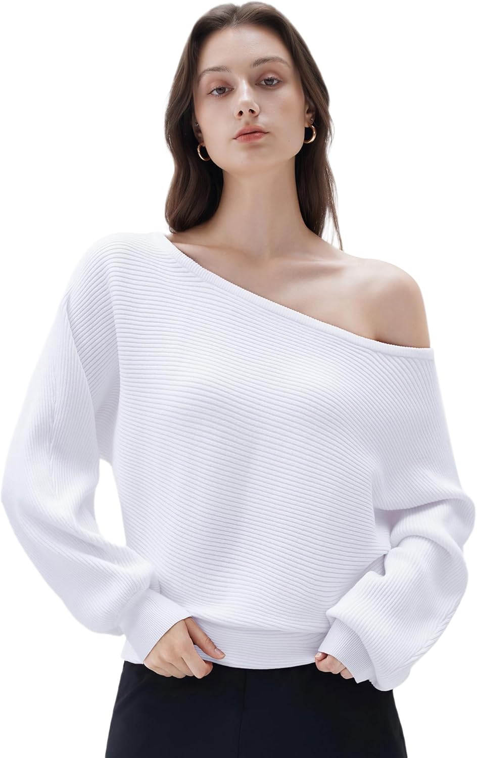 SUUKSESS Women Cashmere Blend Oversized Off Shoulder Pullover Sweaters Boat Neck Long Sleeve Knit Jumpers Tops