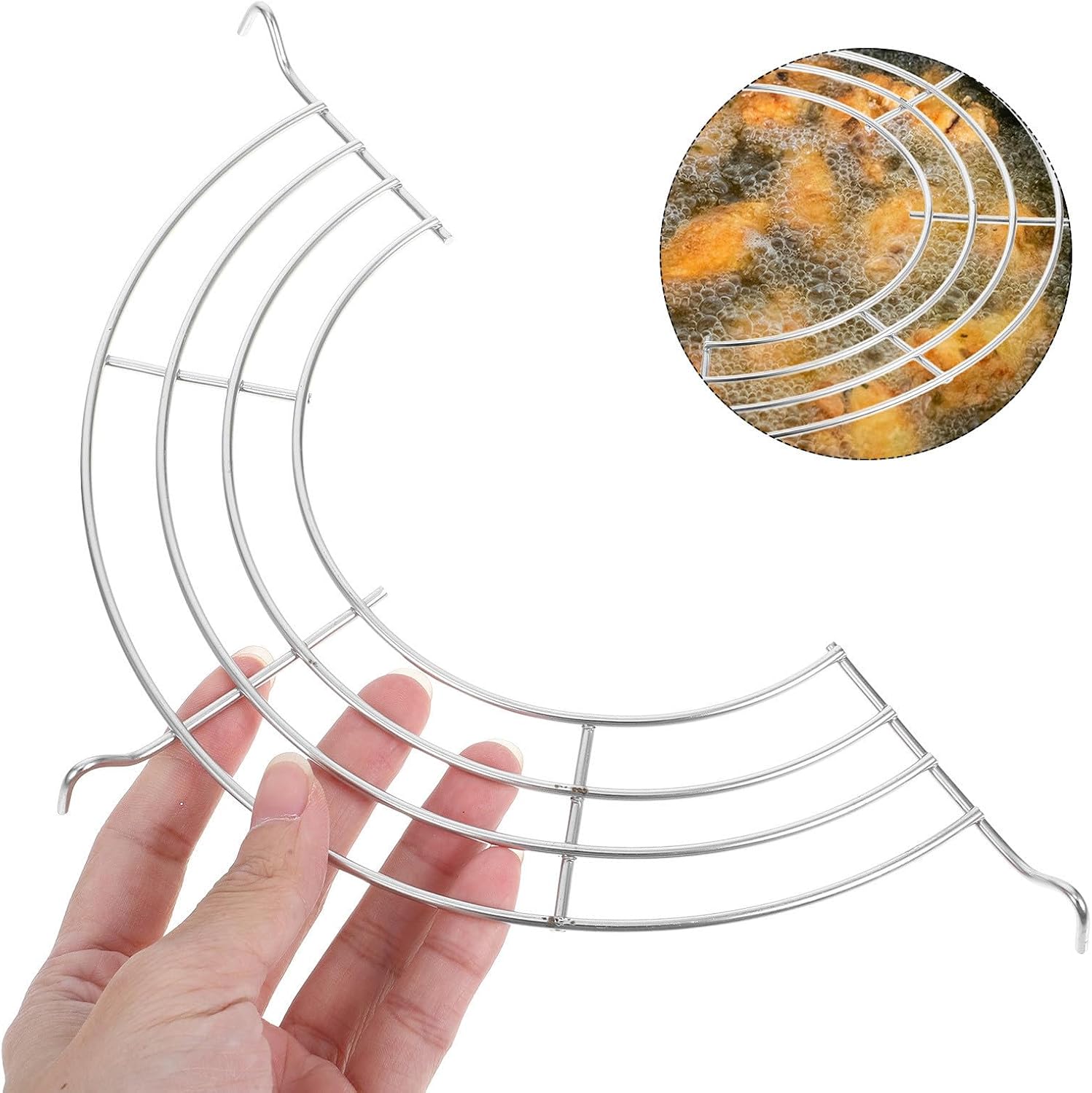 Vaguelly 2pcs Stainless Steel Semi-half Draining Rack for Kitchen Supply, Easy to Store Metal Wire Frying Drain Rack with Oil Separation Feature, Cooking and Bbq Accessory