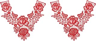 sourcing map 2 apliques de encaje de corpiño, 12.6 x 12.6 pulgadas, bordado de encaje, bordado, parches para costura, manualidades, ropa, decoración de vestidos de novia, color rojo
