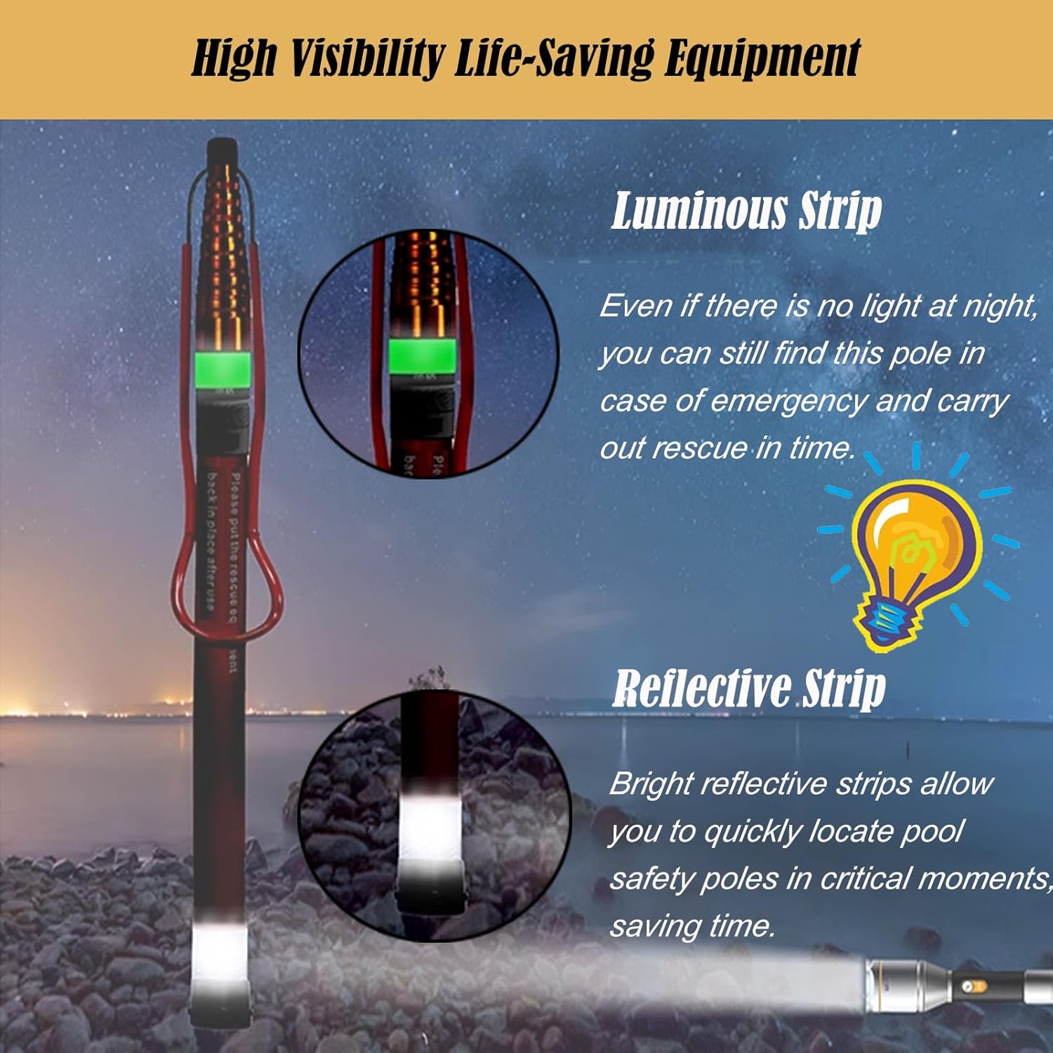 Lifesaving Pole Extended Swimming Pool Safety Pole, Water Retractable Rescue Pole with Night Luminous & Reflective Design, Professional Rescue Life Pole for Yachts (Size : H 450cm)