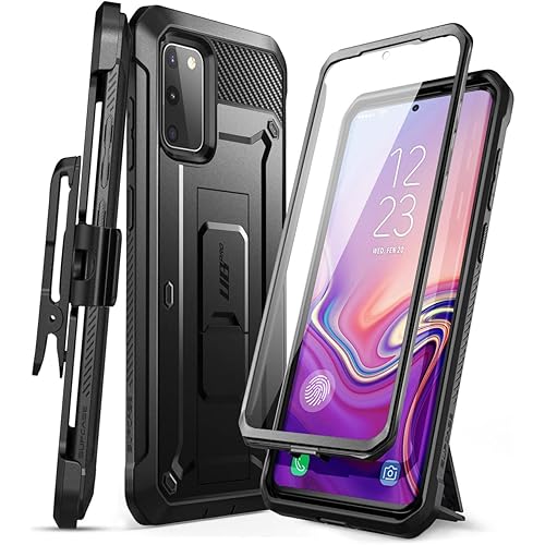 SUPCASE Unicorn Beetle Pro Series Designed for Samsung Galaxy S20 FE (2020 Release), Full-Body Dual Layer Rugged Holster & Kickstand Case with Built-in Screen Protector (Black)
