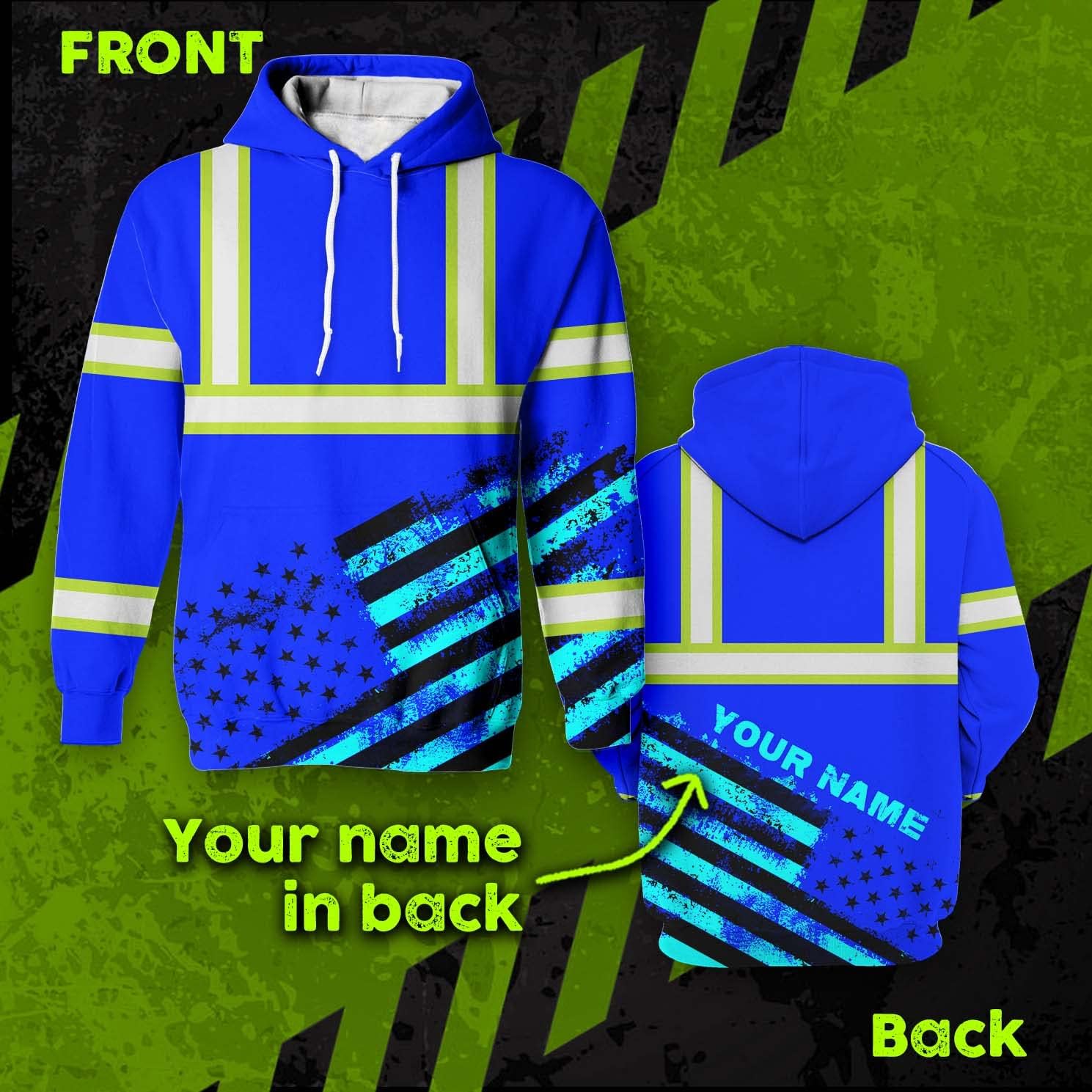 Color US Flag High Visibility Hoodie for Men Women Reflective Tapes Safety Workwear for Worker Runner Patriotic