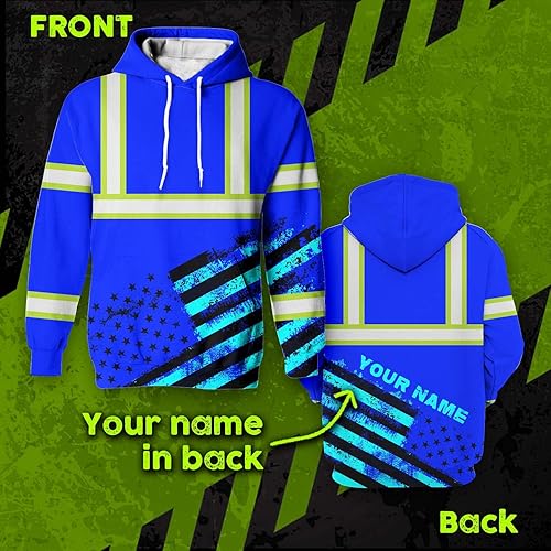 Miniatura 10 de Sudadera con capucha de alta visibilidad con la bandera de Estados Unidos para hombres y mujeres, cintas reflectantes, ropa de trabajo de seguridad