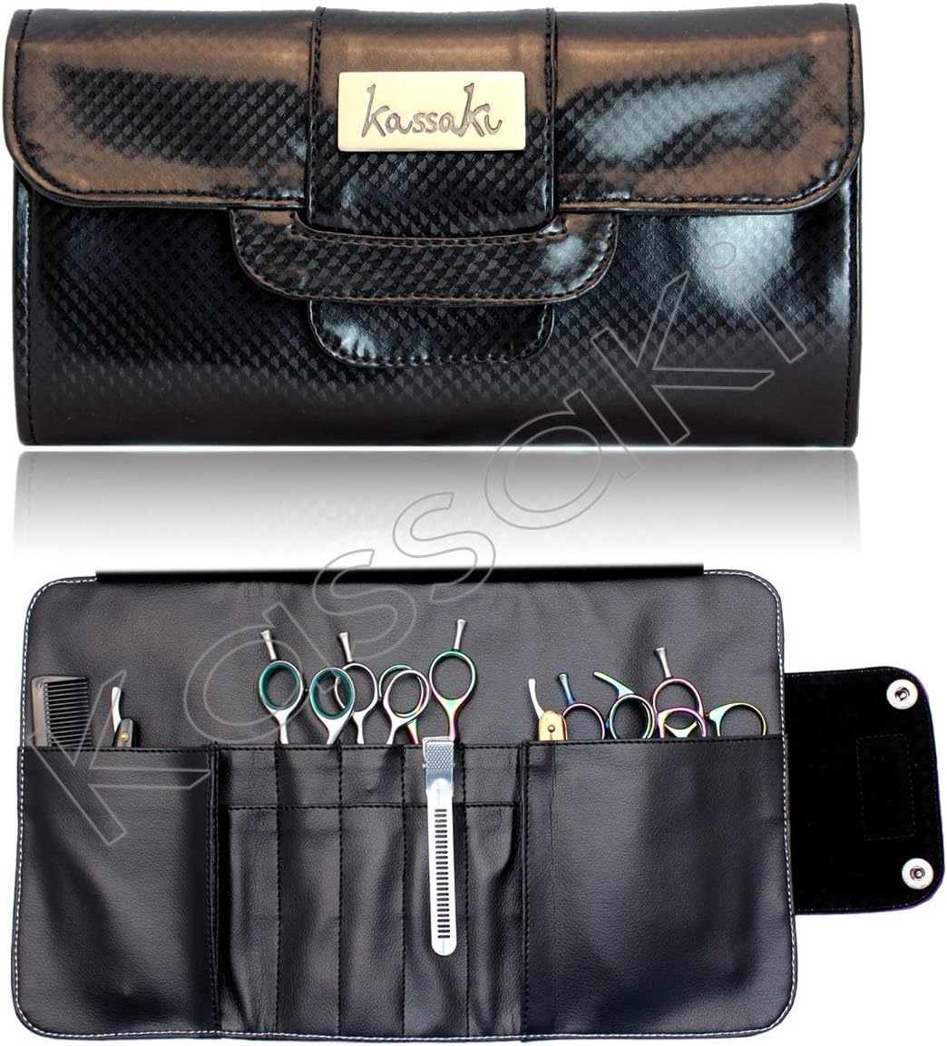 Scissor Case Tool Roll Designer Clutch Bag Pouch Storage Wrap for Hairdressers (Black)