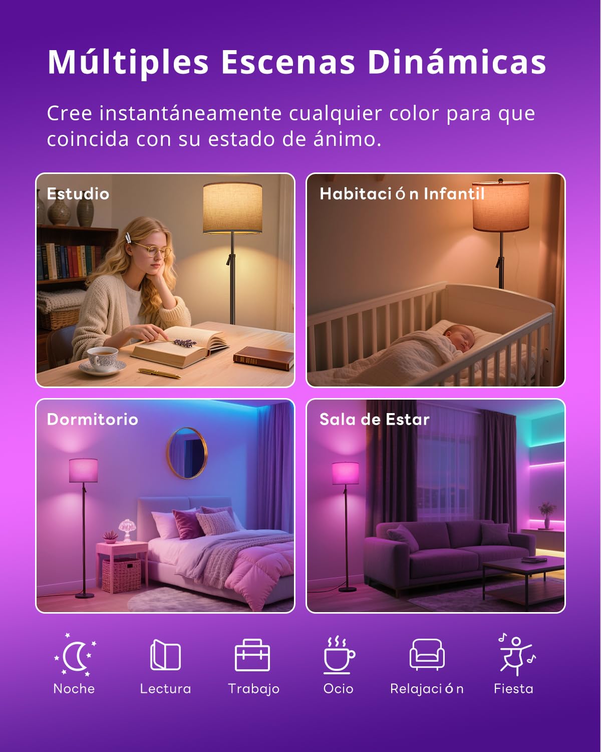 Lámpara de Pie LED Regulable en Altura, Pantalla Lino, Lámpara Telescópica 152-175cm, Mando Magnético, Luz RGB Regulable 1200lm 10W para Salón, Negro